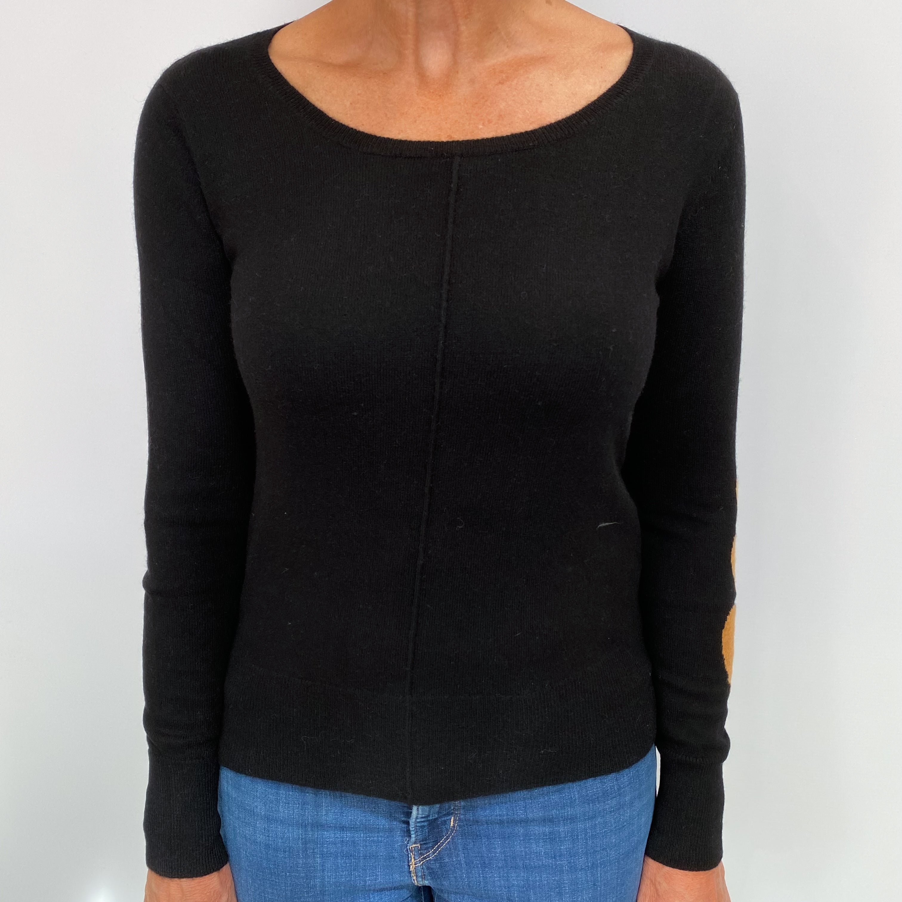 Black Heart Sleeve Cashmere Crew Neck Jumper Medium
