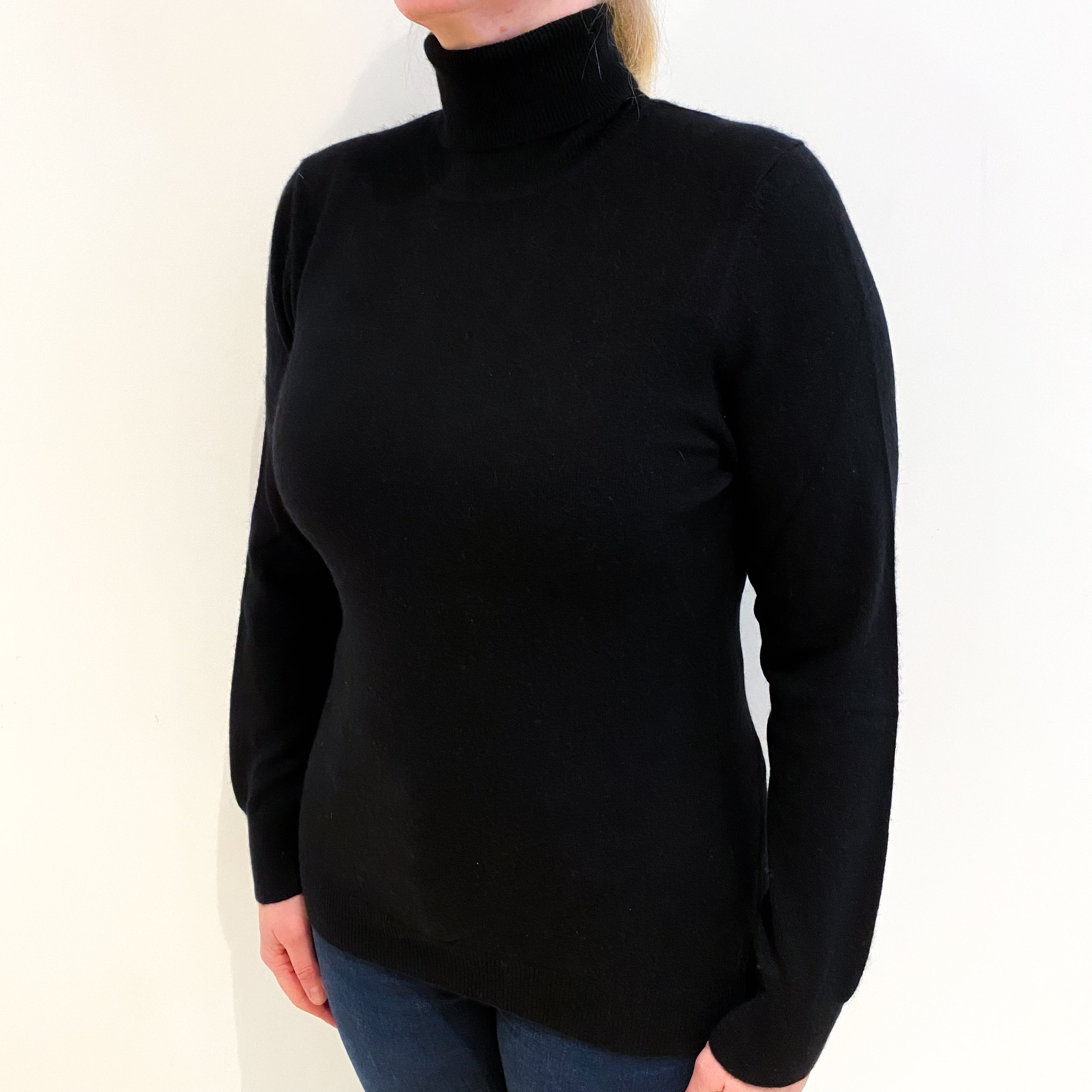 Black Cashmere Polo Neck Jumper Large