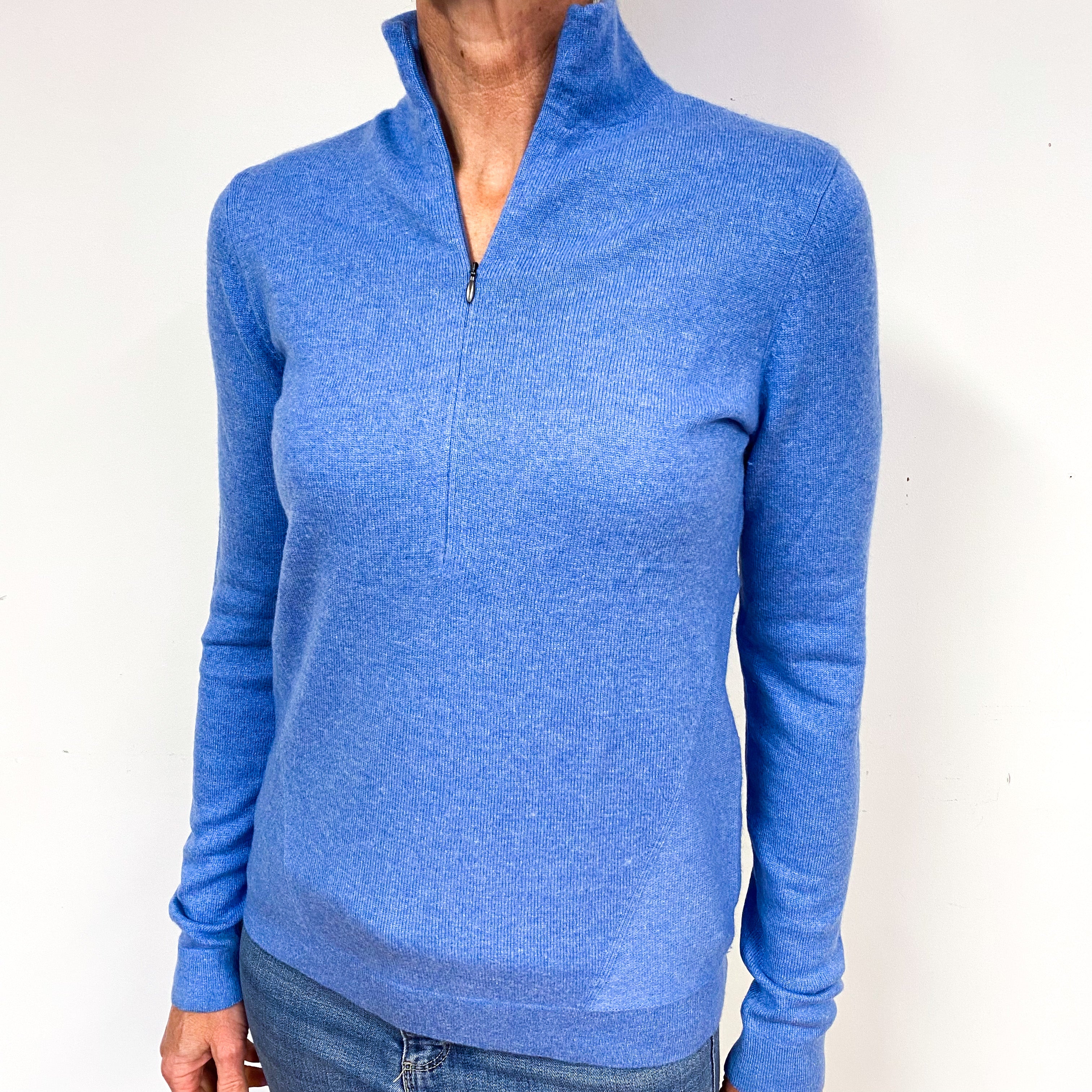 Sky Blue 1/2 Zip Cashmere Turtle Neck Jumper Medium