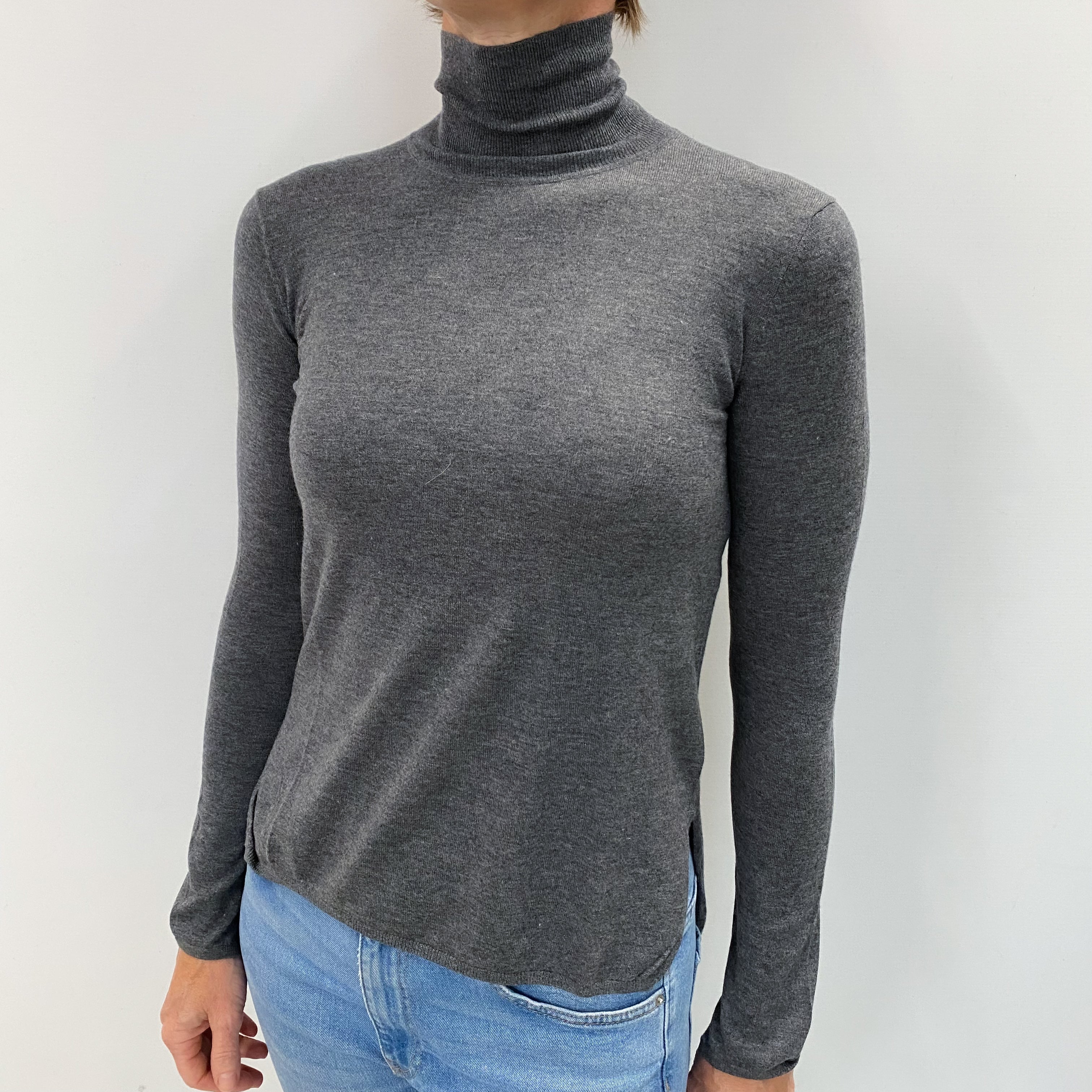 Slate Grey Fine knit Cashmere Turtle Neck Jumper Small