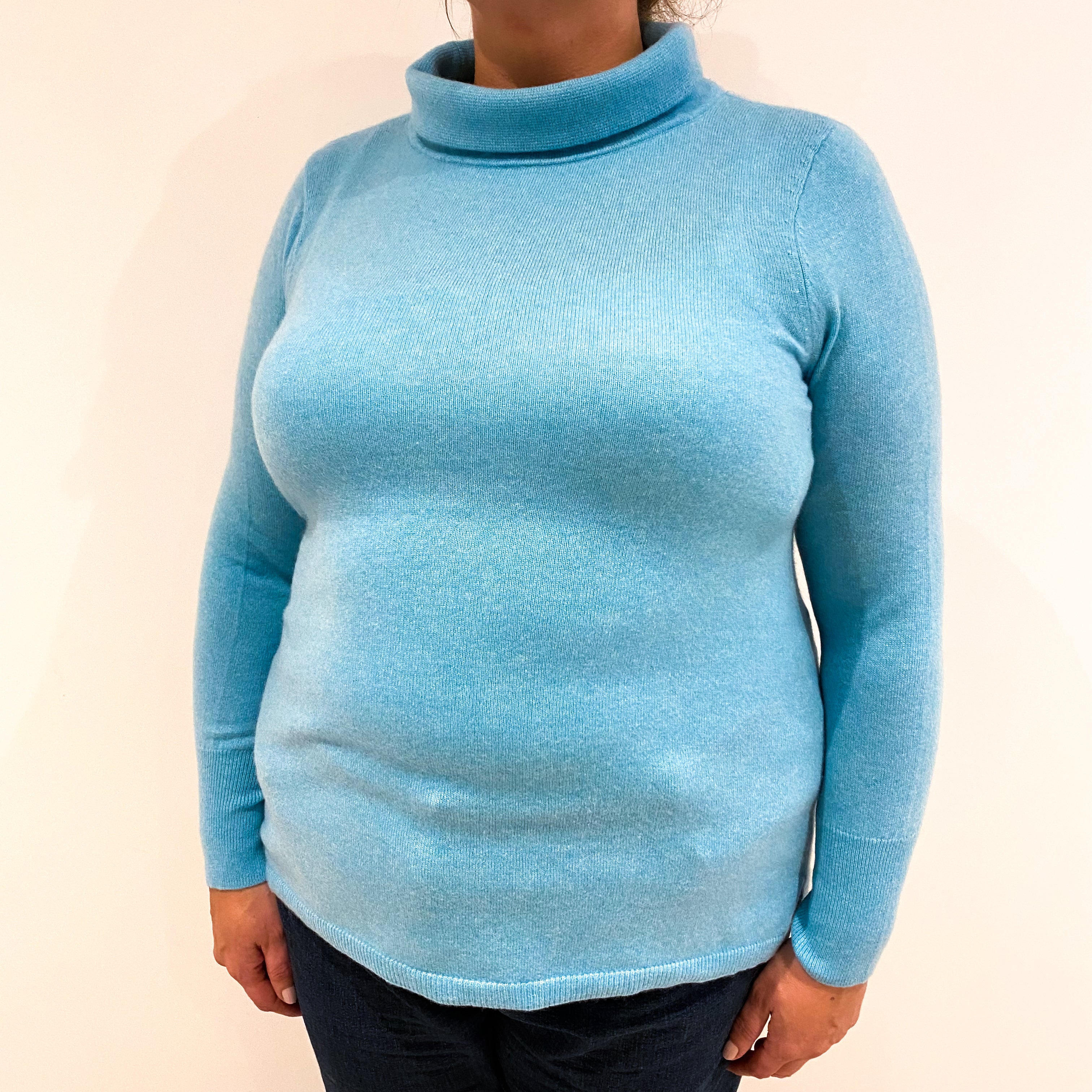 Turquoise Blue Cashmere Polo Neck Jumper Extra Large Petite