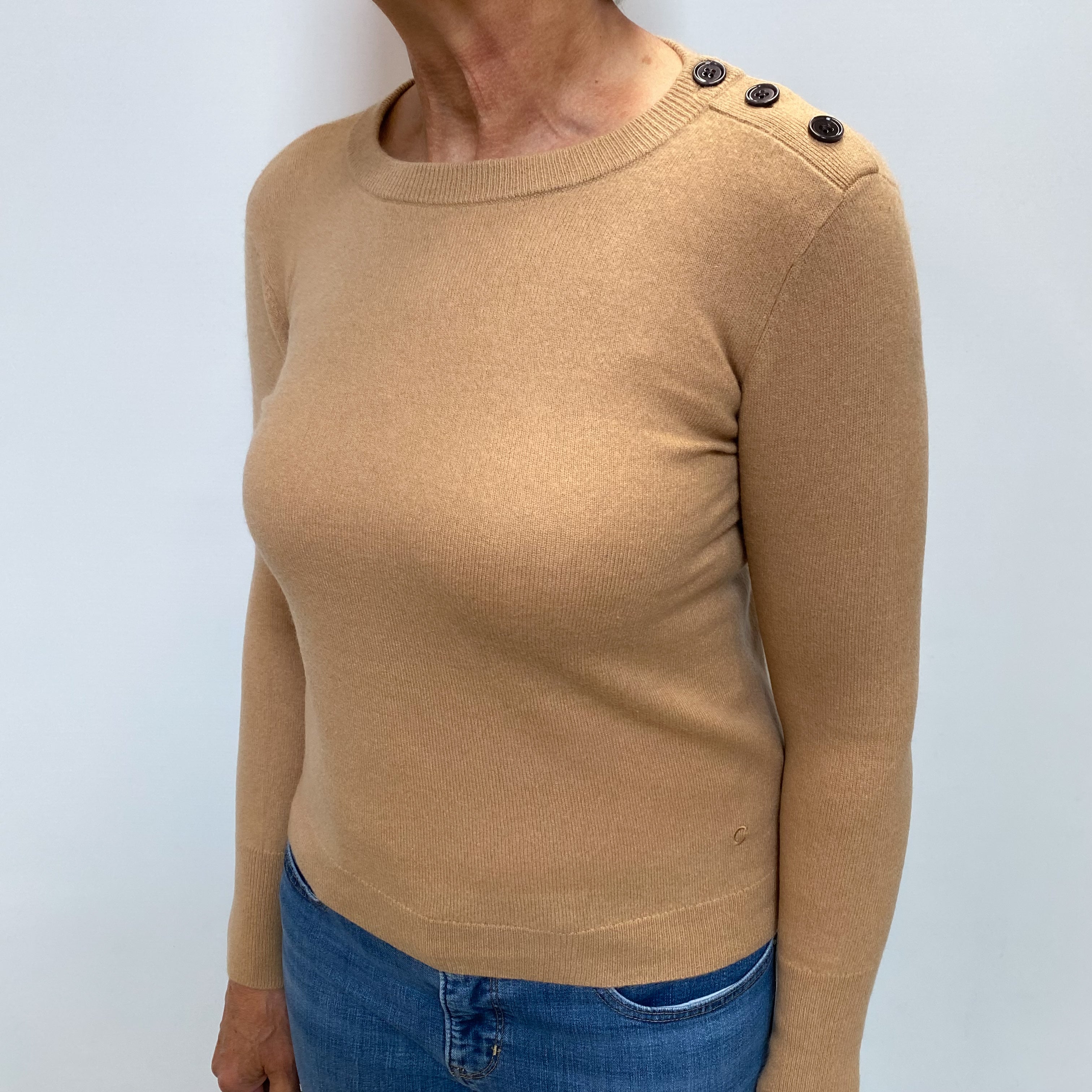 Caramel Brown Cashmere Crew Neck Jumper Medium