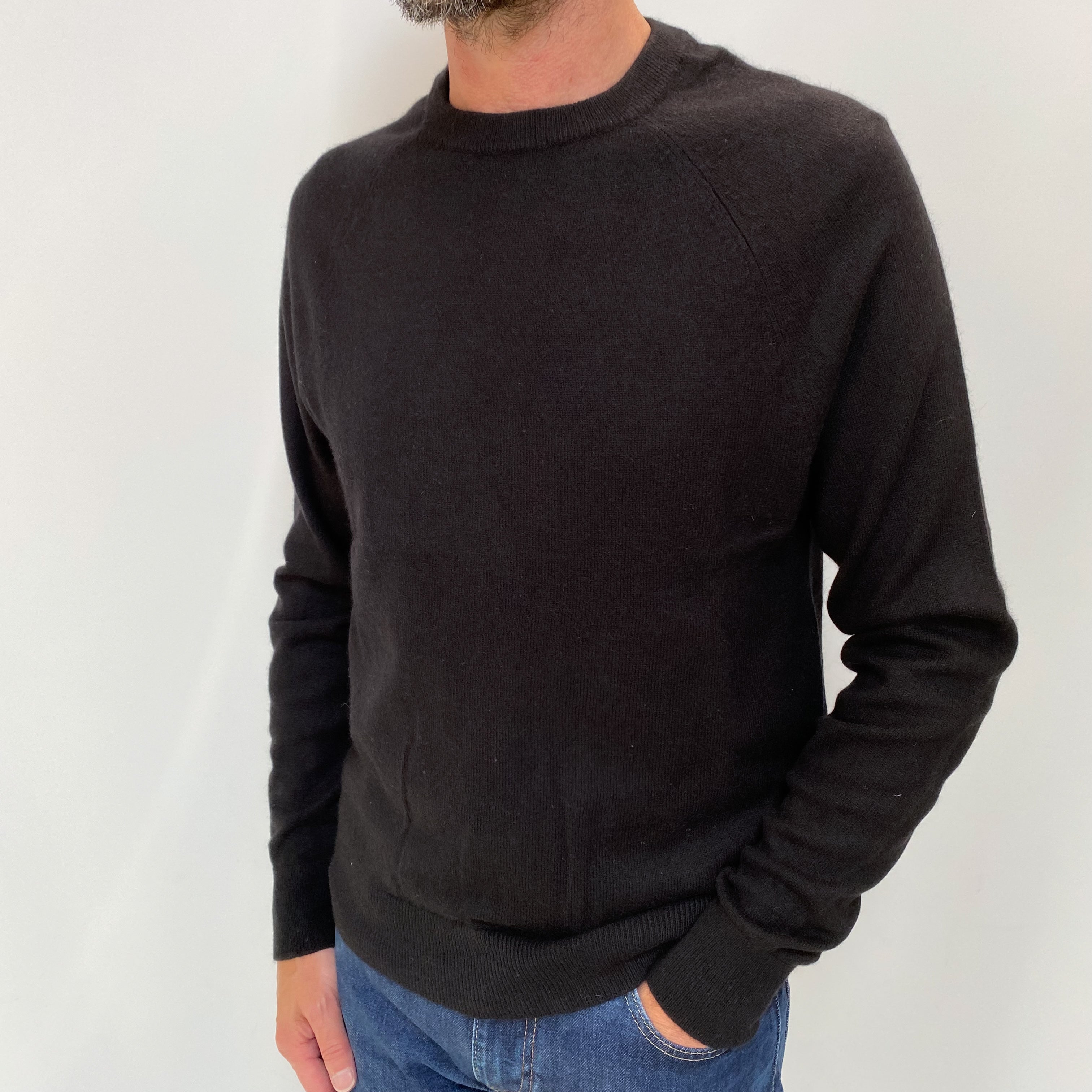 Men's Black Cashmere Crew Neck Jumper Small