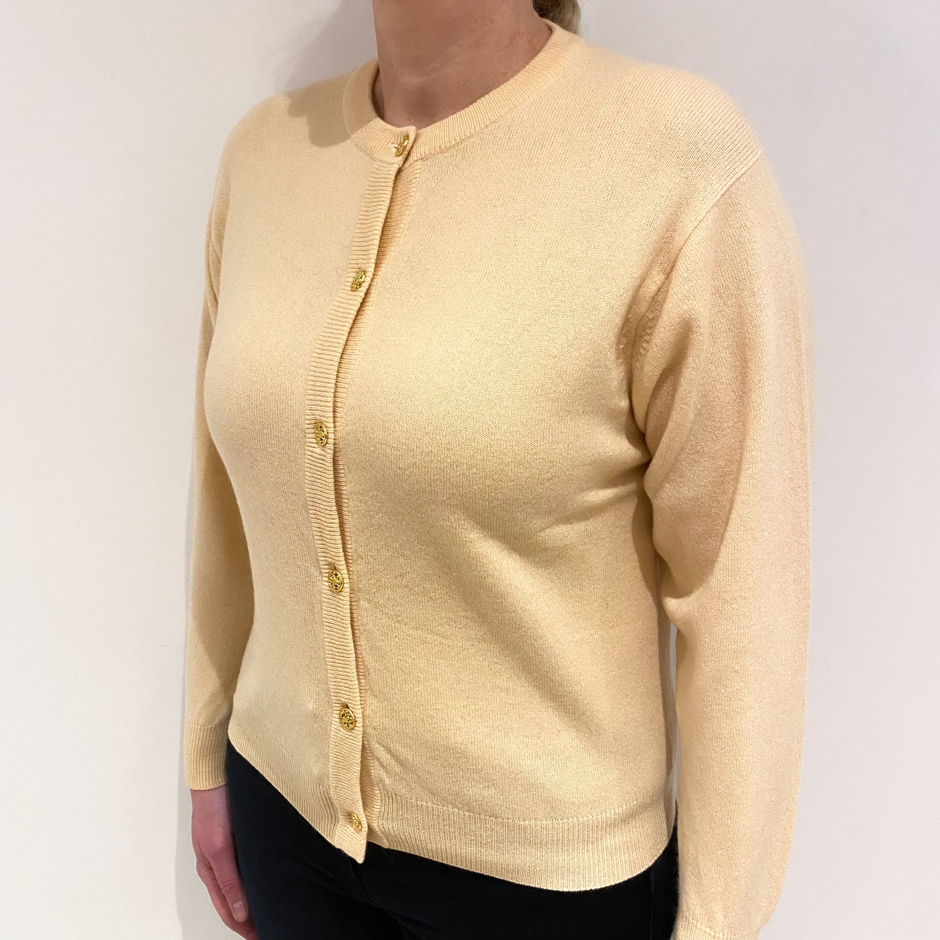 Honey Beige Cashmere Crew Cardigan Large