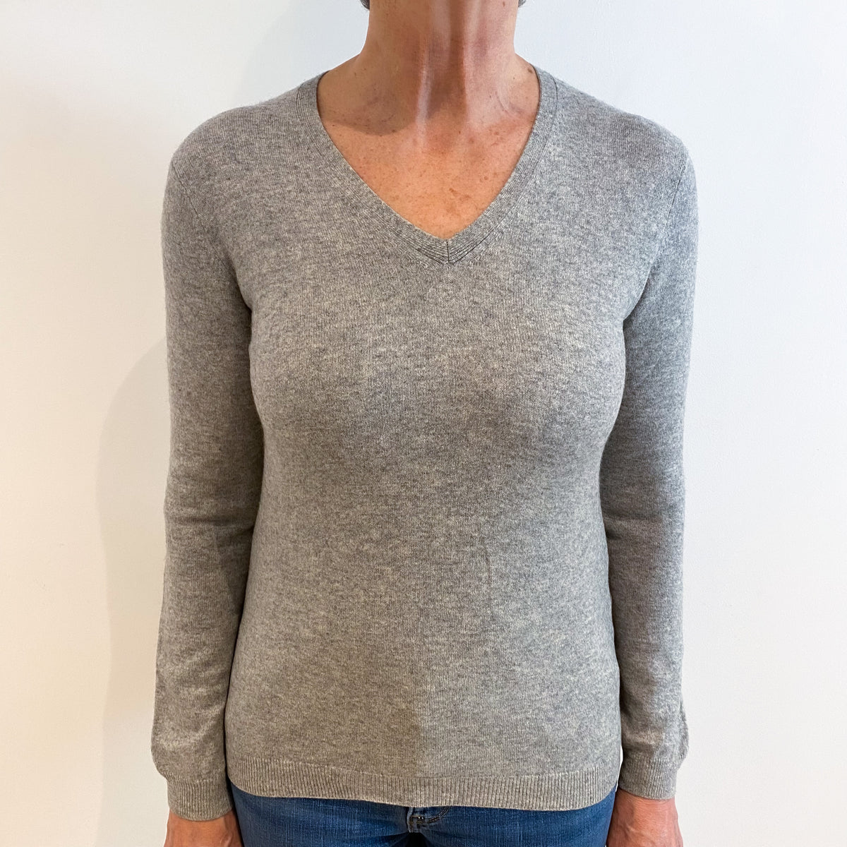 Smoke Grey Cashmere V Neck Jumper Medium