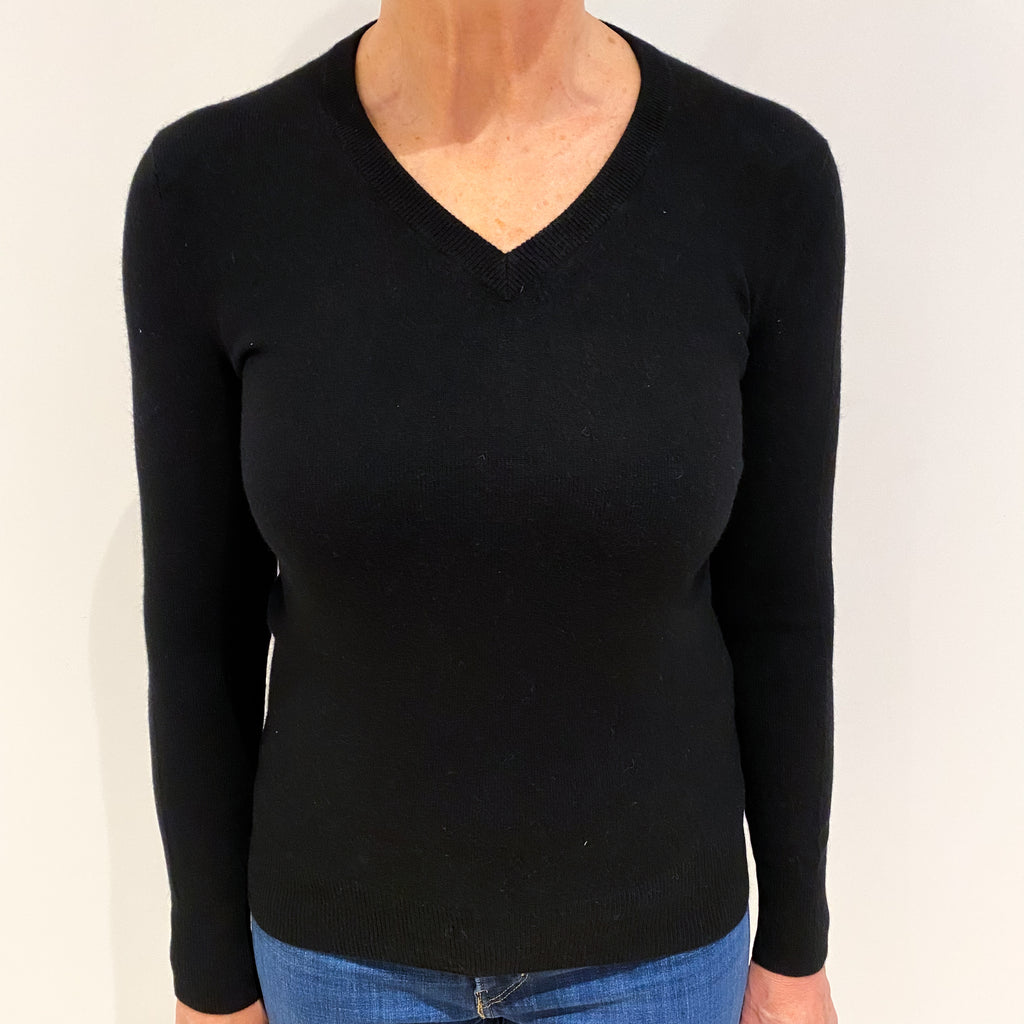 Black Cashmere V Neck Jumper Medium