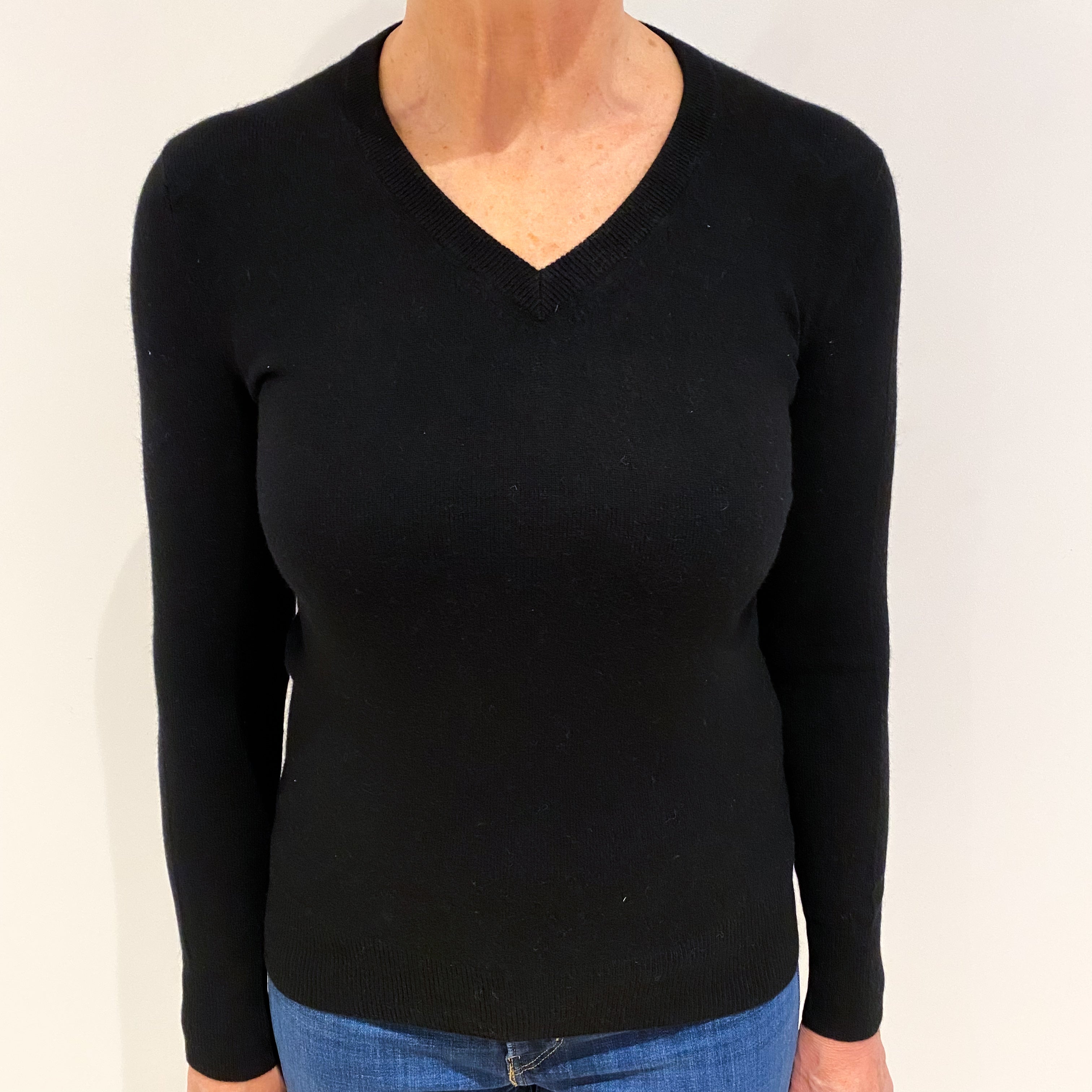 Black Cashmere V Neck Jumper Medium