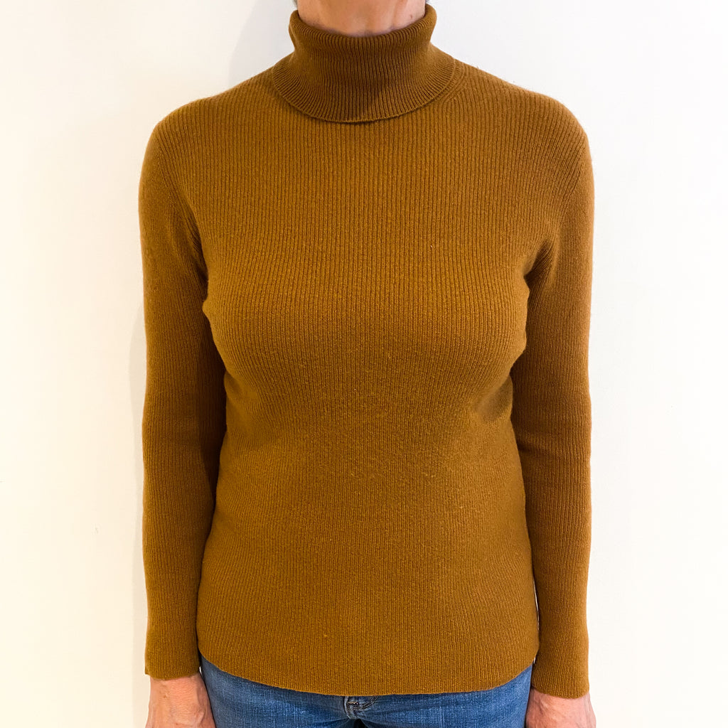 Deep Tan Cashmere Polo Neck Jumper Medium