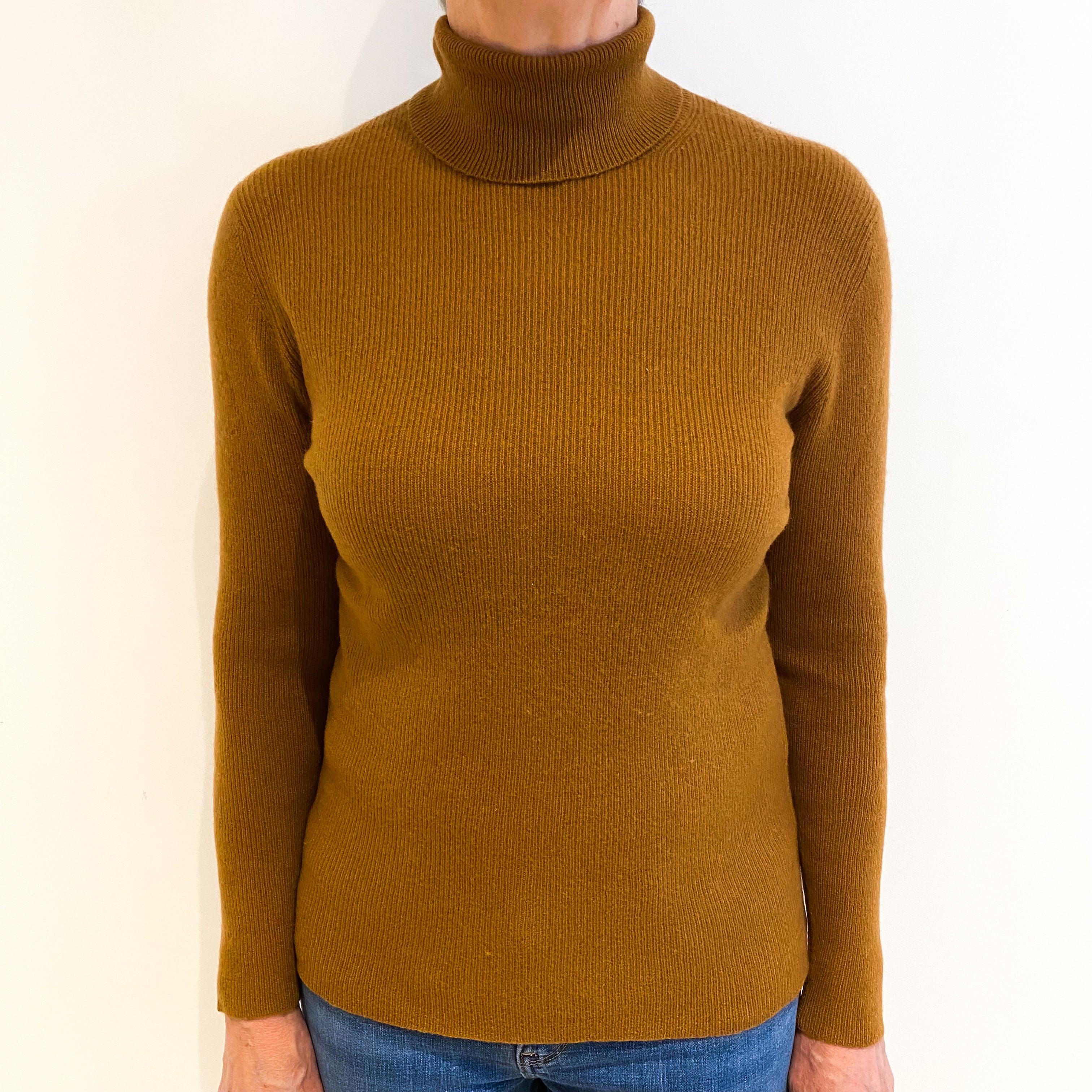 Deep Tan Cashmere Polo Neck Jumper Medium
