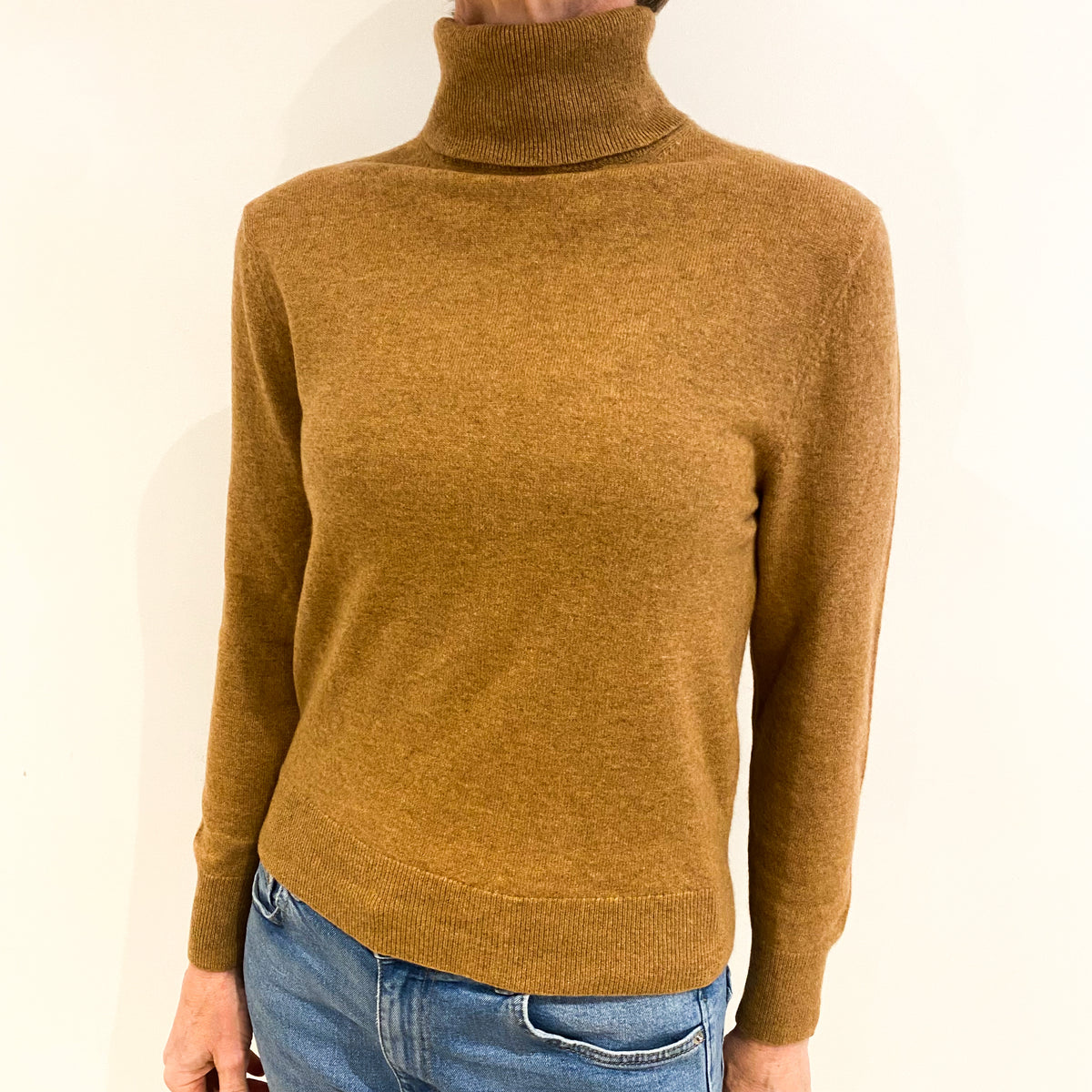 Butterscotch Brown Cashmere Polo Neck Jumper Small