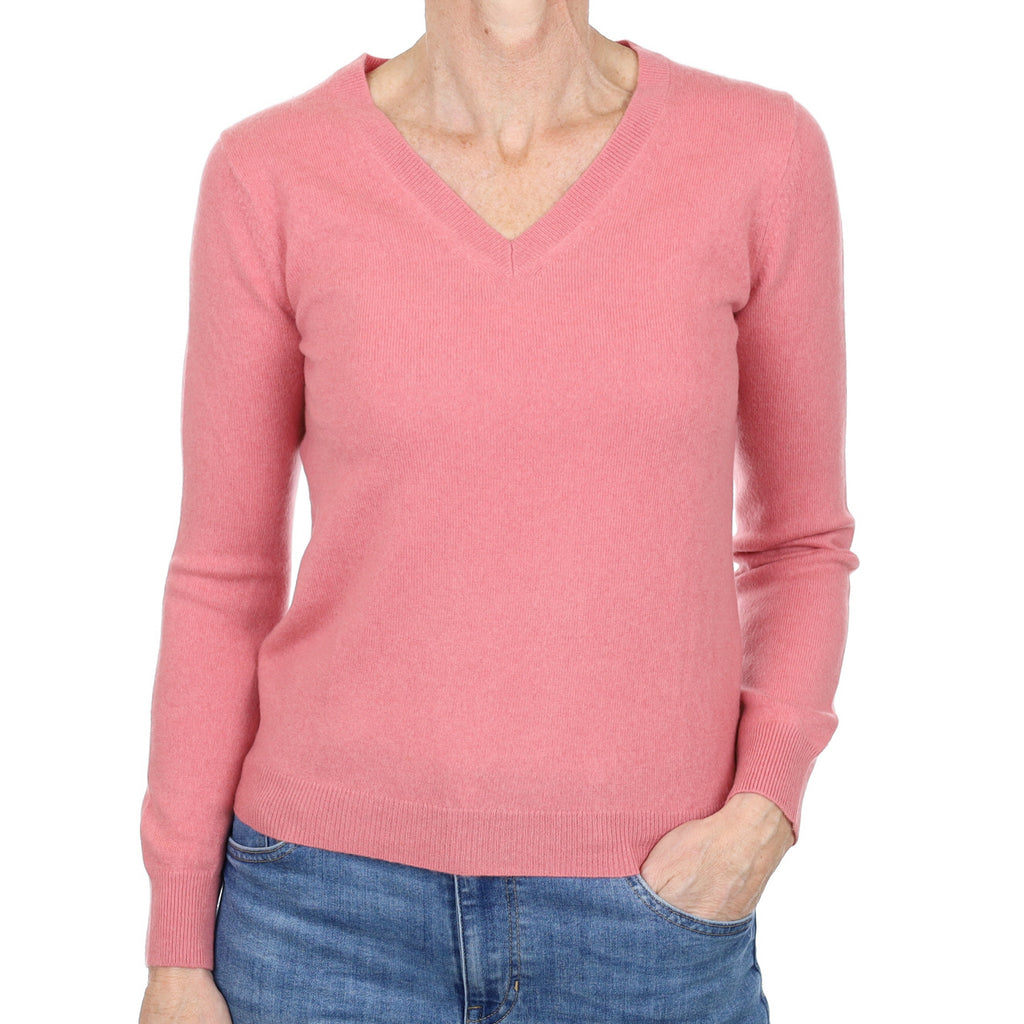 Rouge Pink Cashmere V Neck Jumper Small