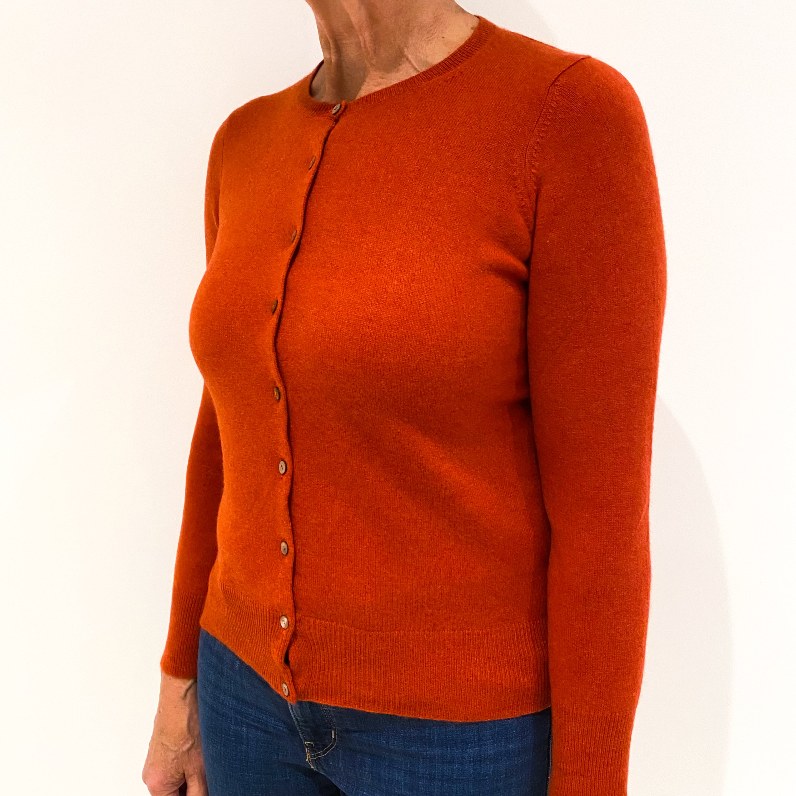 Burnt Orange Cashmere Crew Neck Cardigan Medium