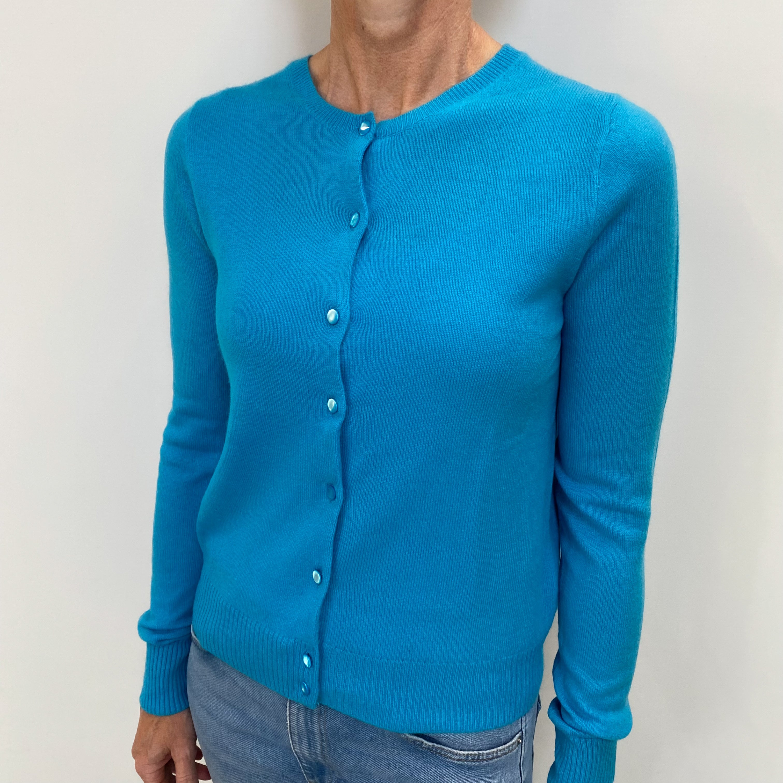 Mediterranean Blue Cashmere Crew Cardigan Small