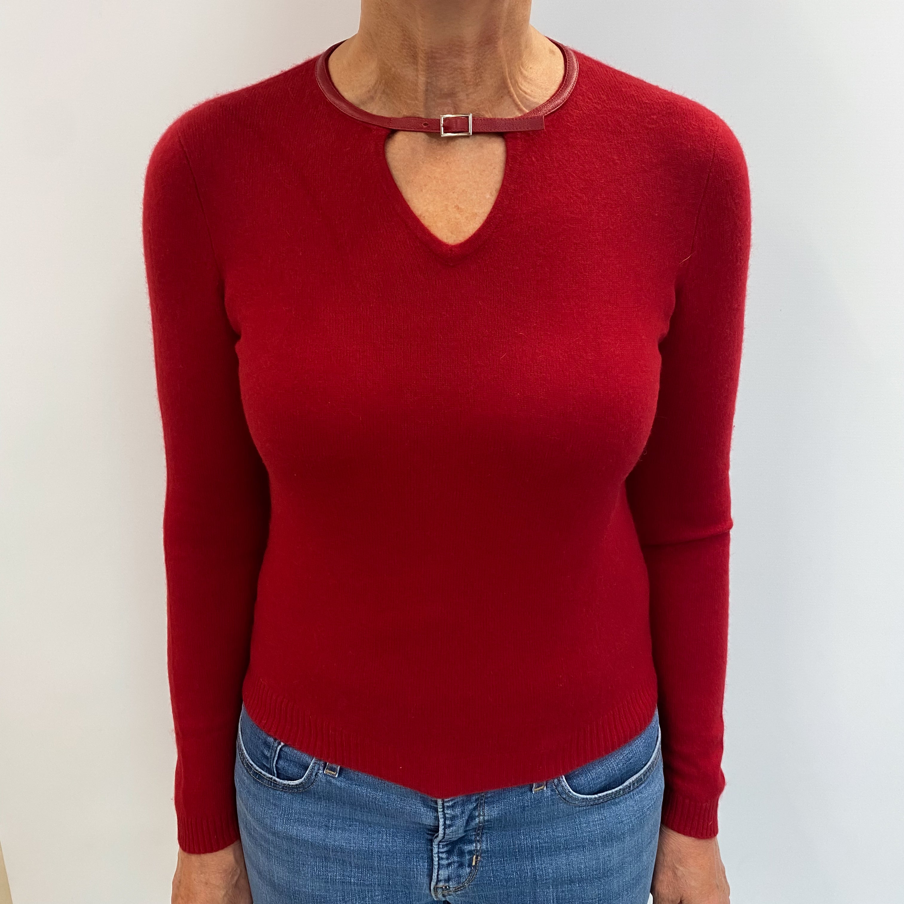 Scarlet Red Cashmere V Neck Jumper Medium
