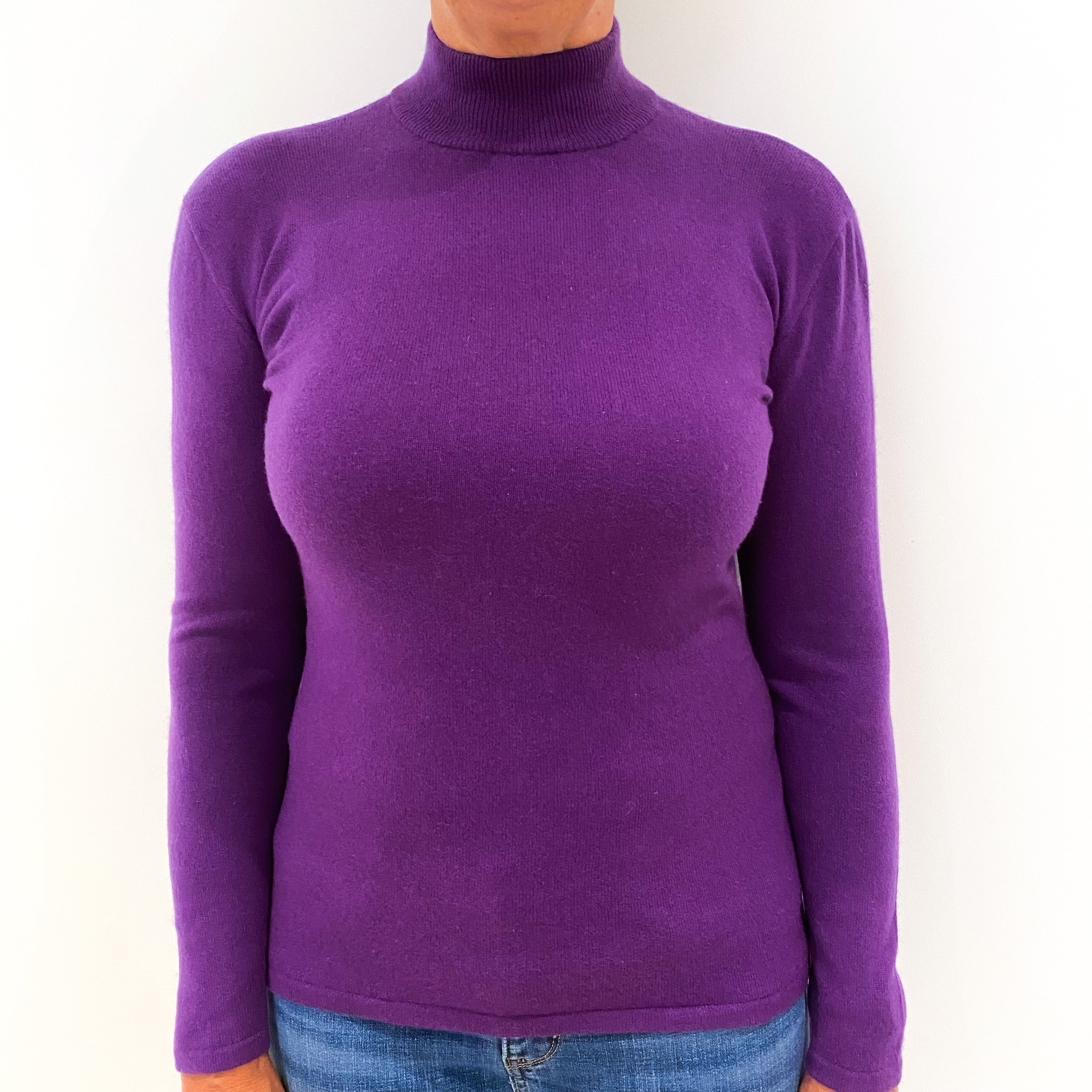 Viola Purple Cashmere Zip Turtle Neck Jumper Medium