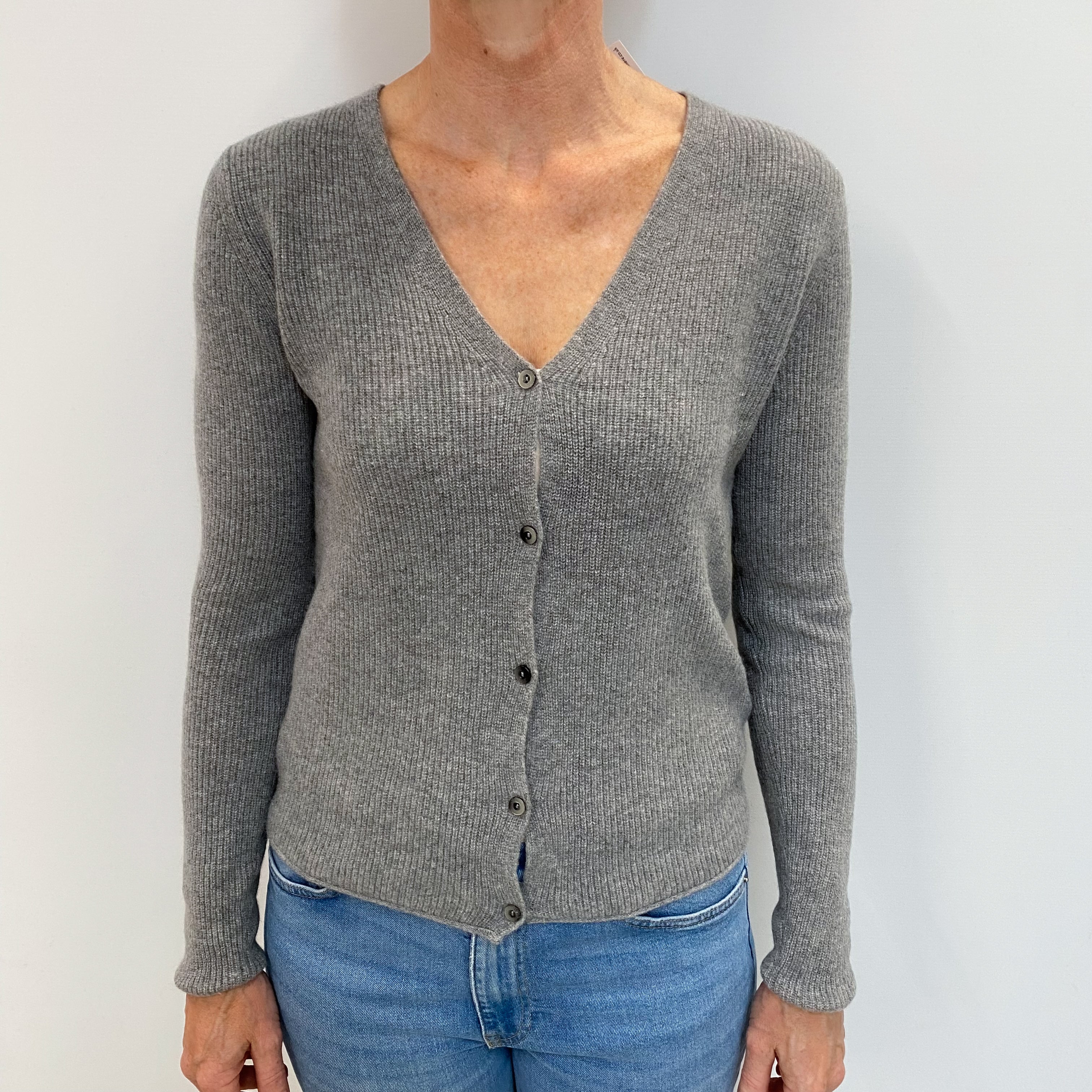 Smoke Grey Cashmere V-Neck Cardigan Small
