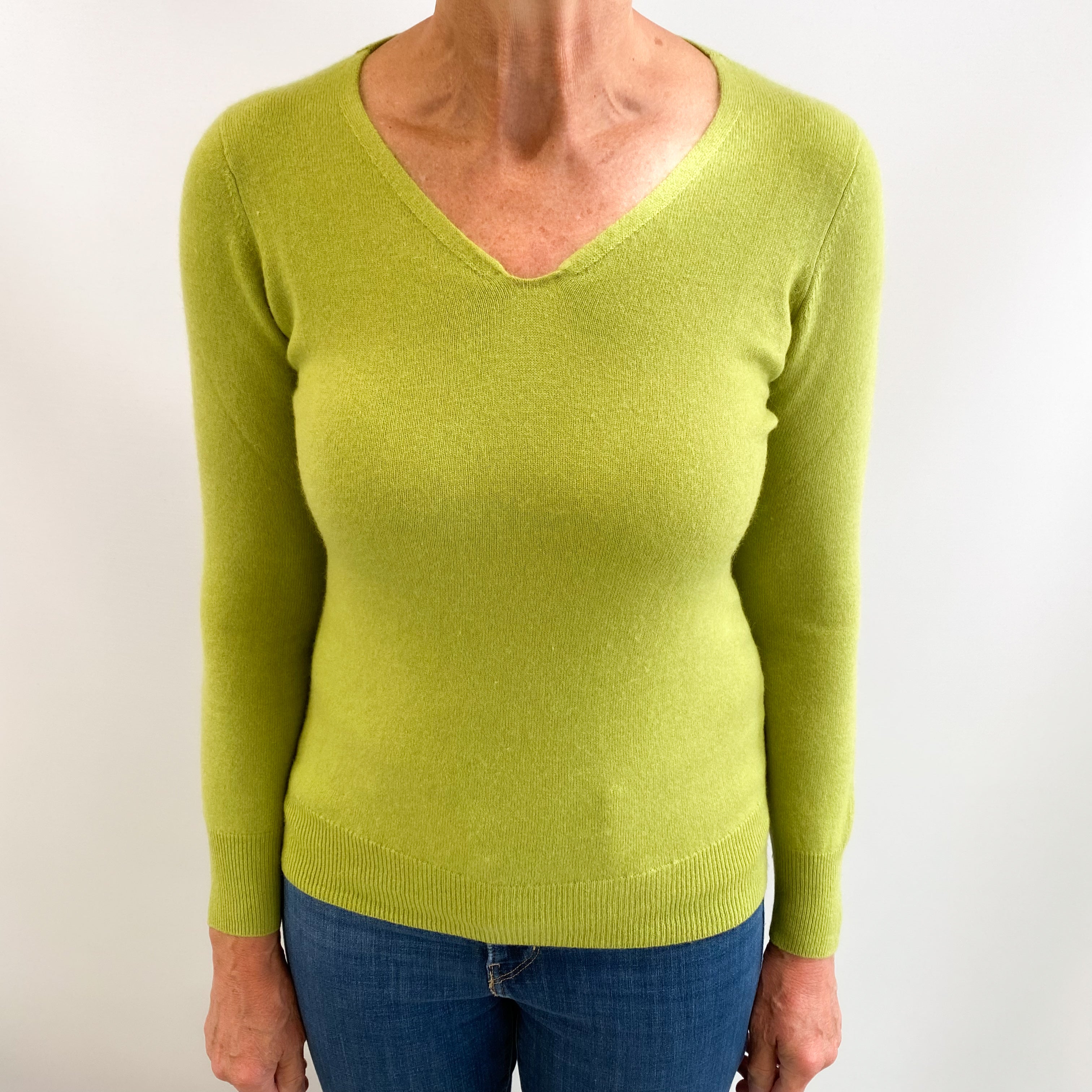 Lime Green Cashmere V Neck Jumper Medium