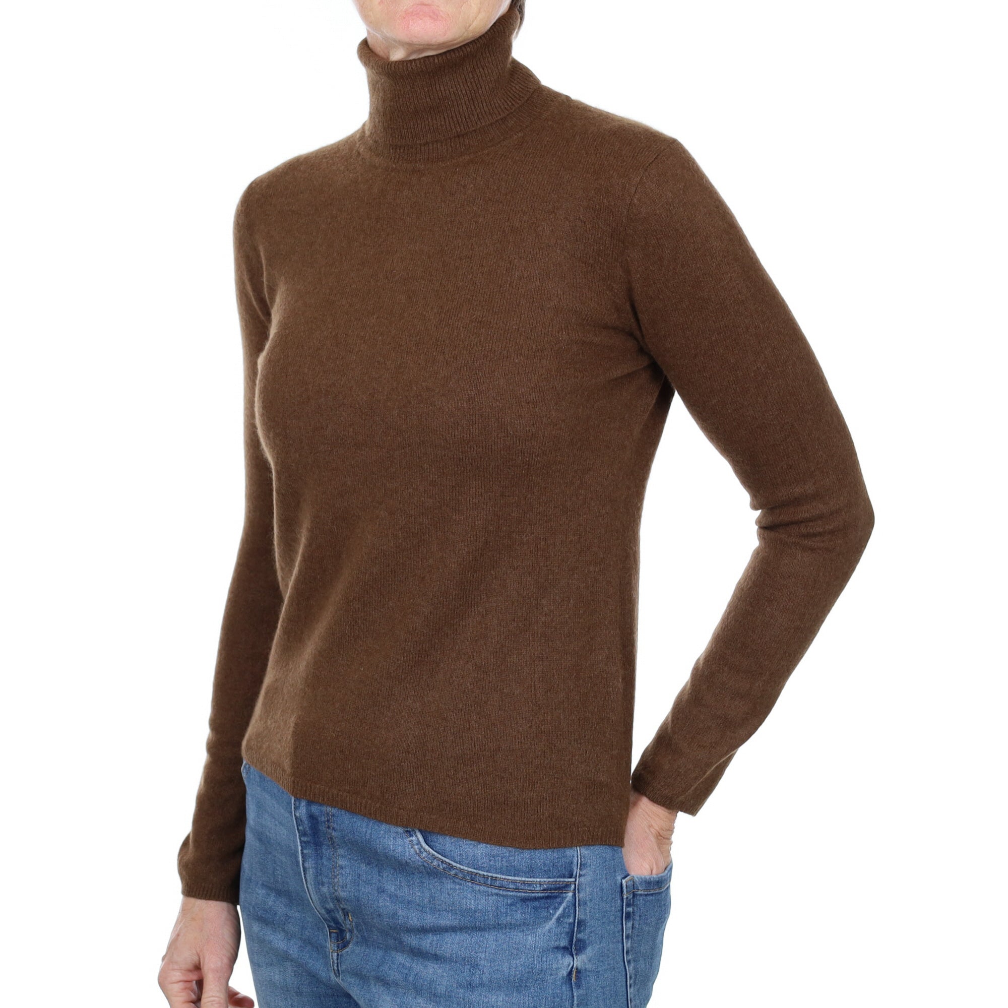 Chocolate Brown Cashmere Polo Neck Jumper Small