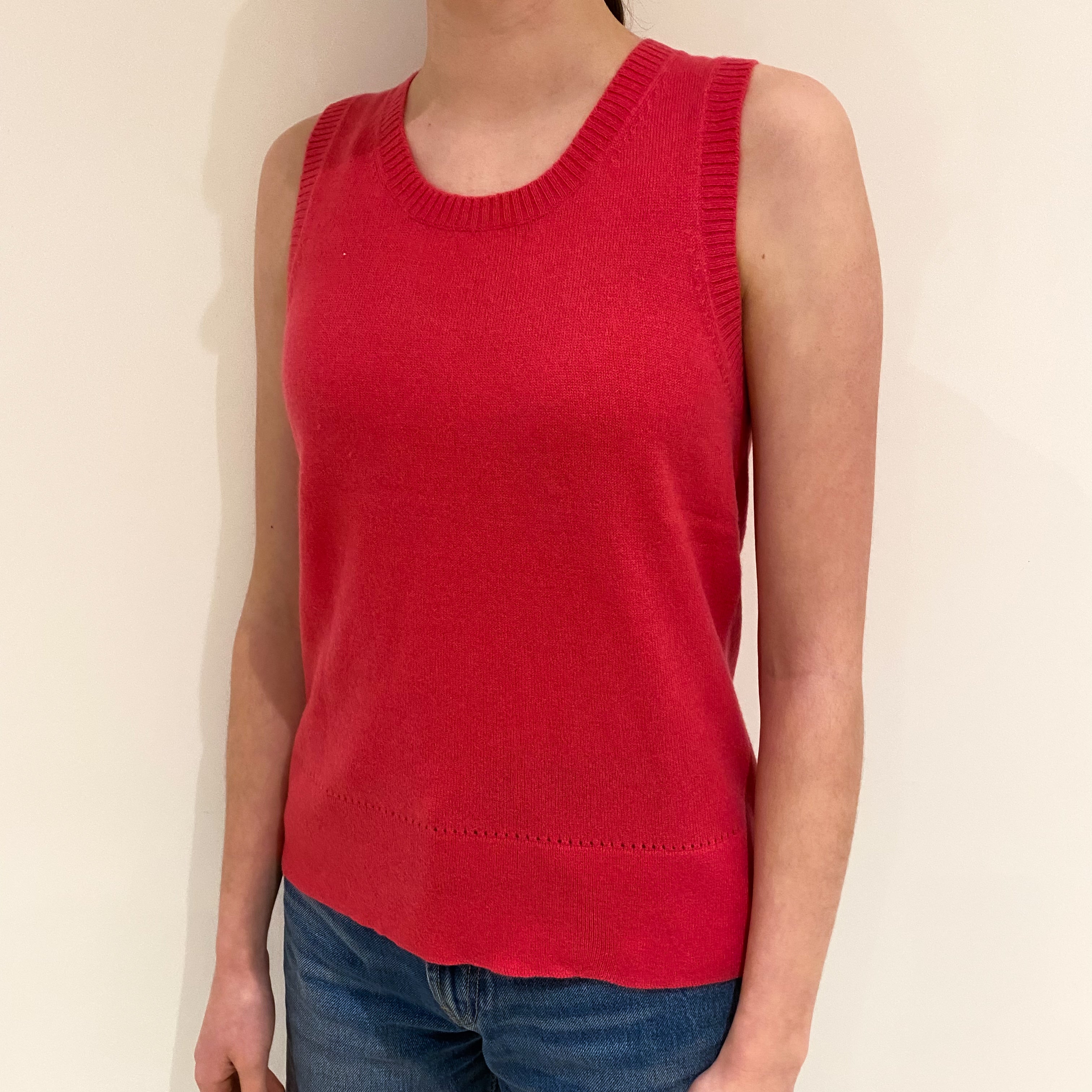 Cranberry Pink Cashmere Crew Neck Tank Top Extra Small