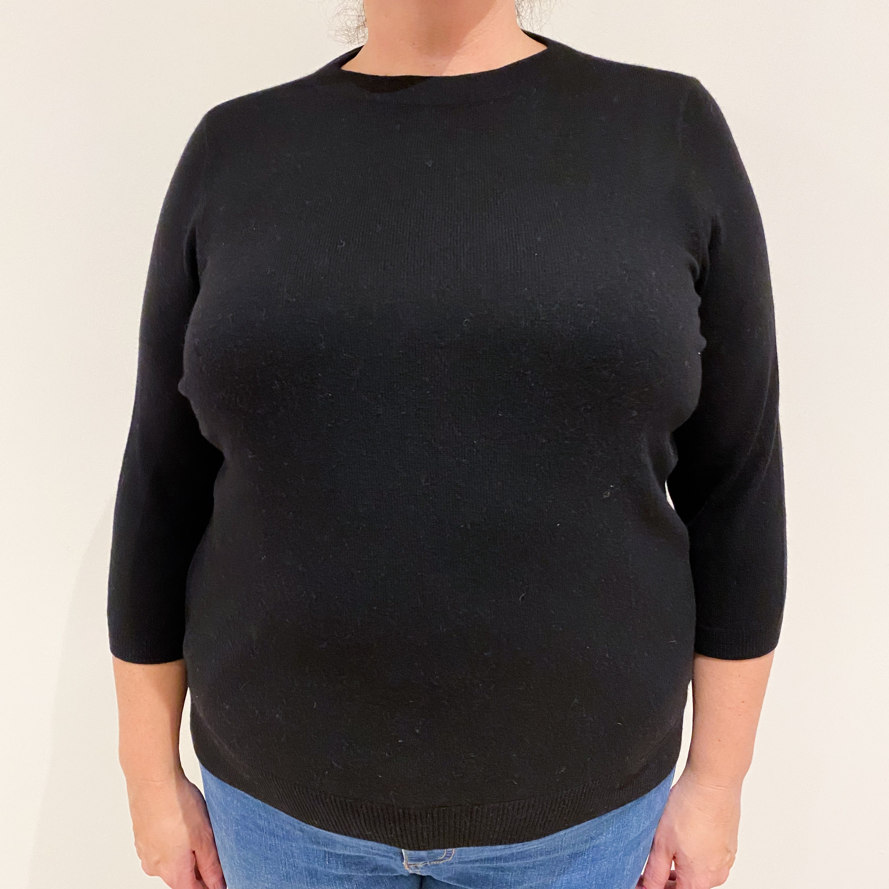 Black 3/4 Sleeved Cashmere Crew Neck Jumper XXXL Petite