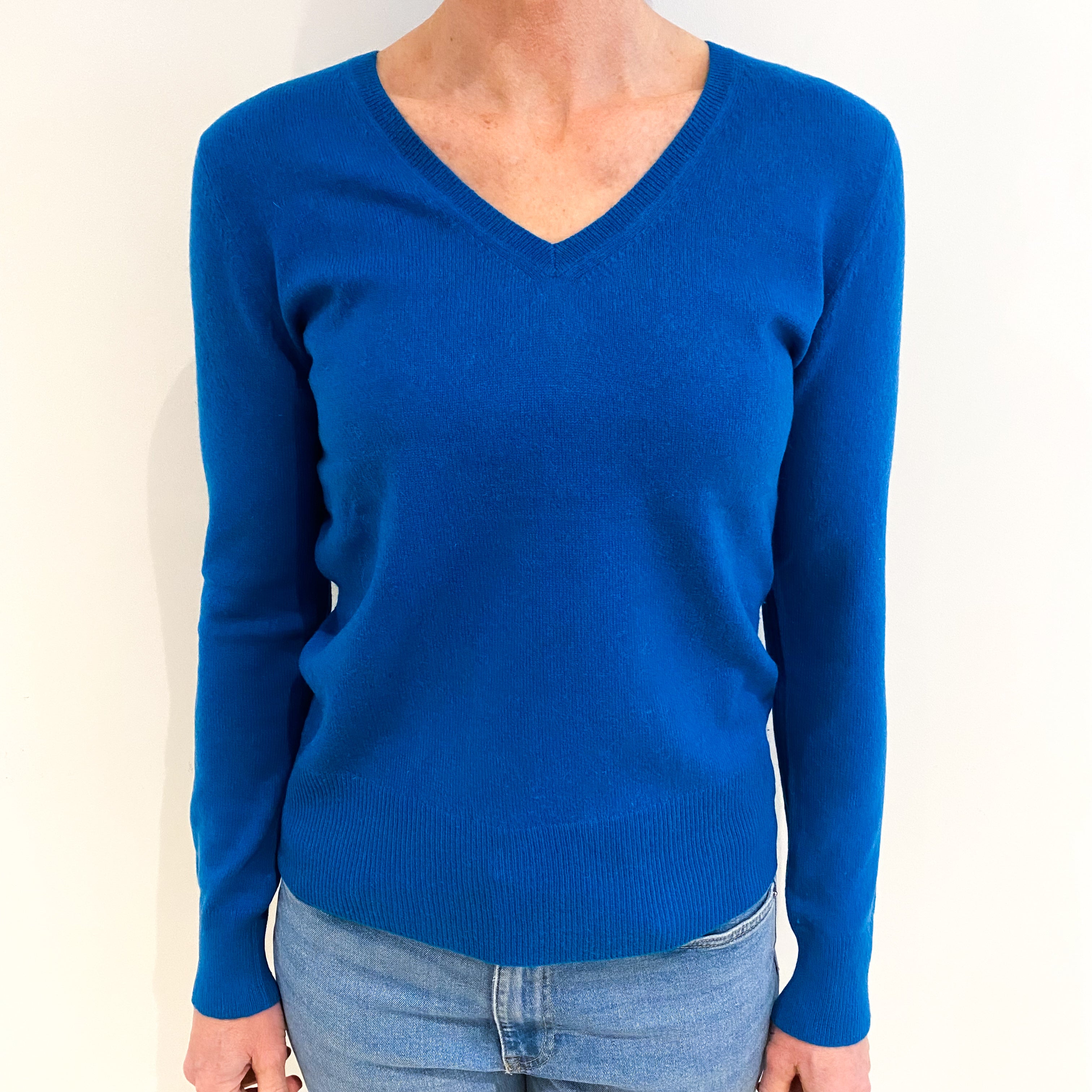 Teal Blue Cashmere V Neck Jumper Small