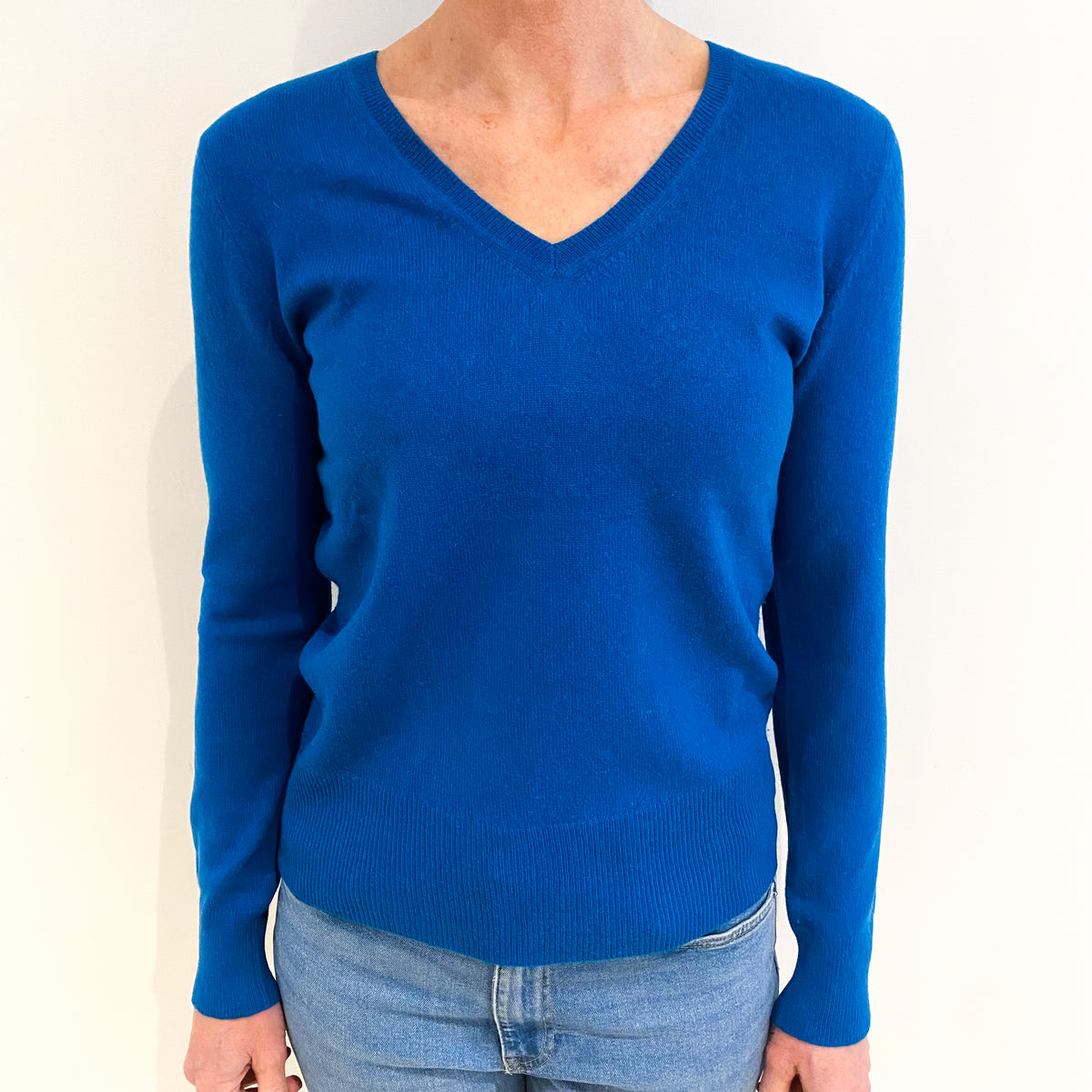 Teal Blue Cashmere V Neck Jumper Small