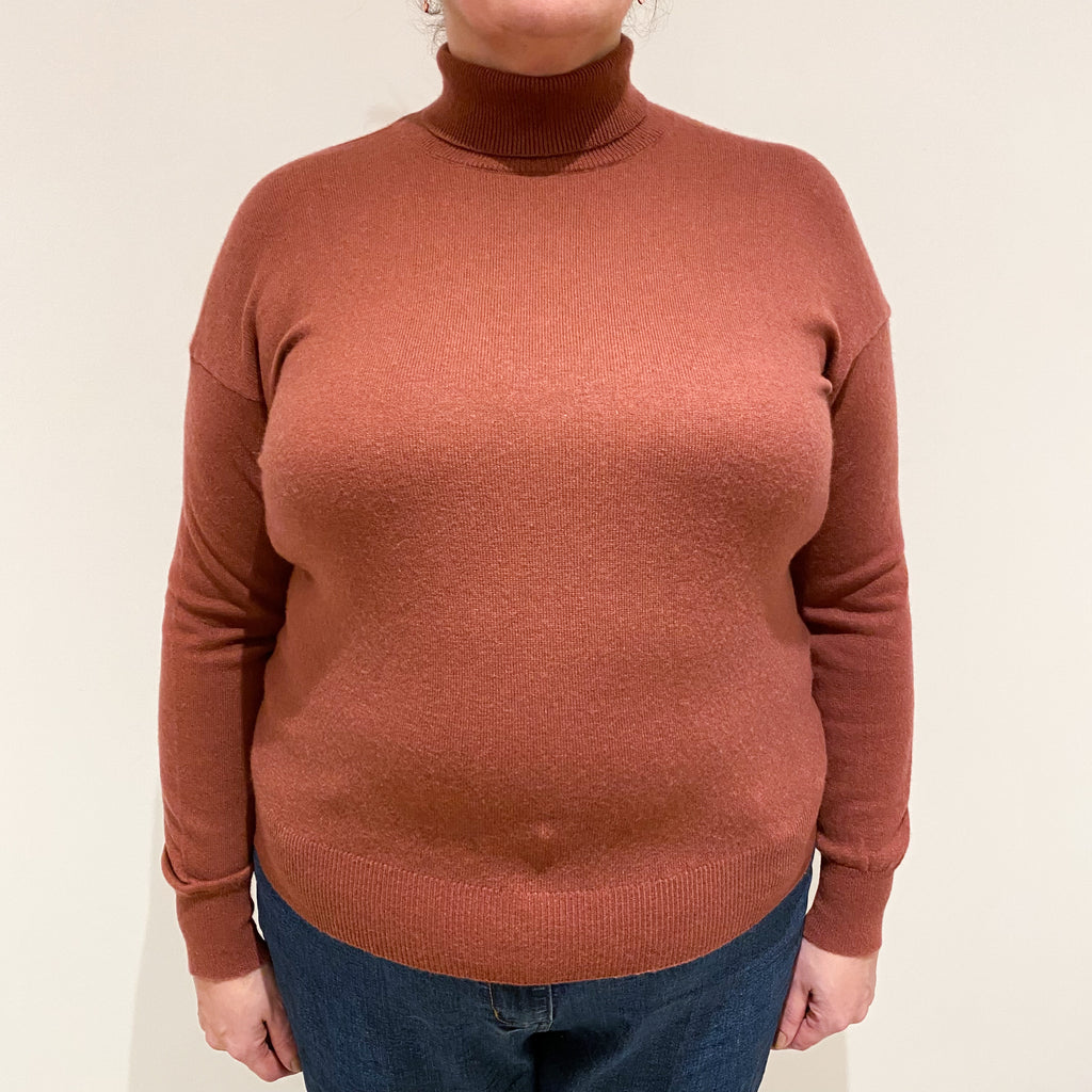Brick Red Cashmere Polo Neck Jumper Extra Large