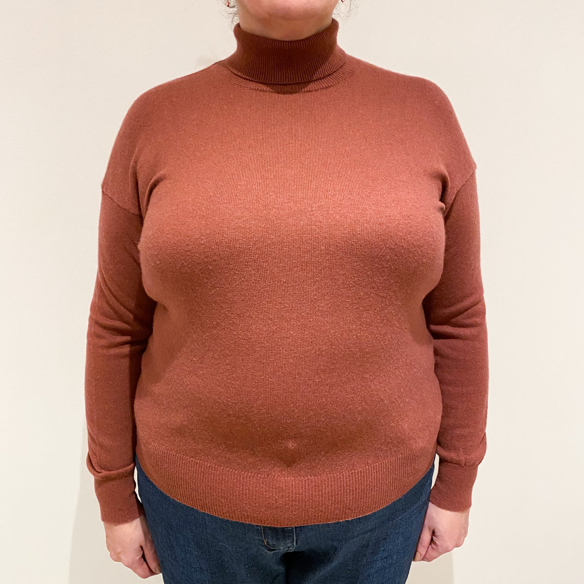 Brick Red Cashmere Polo Neck Jumper Extra Large