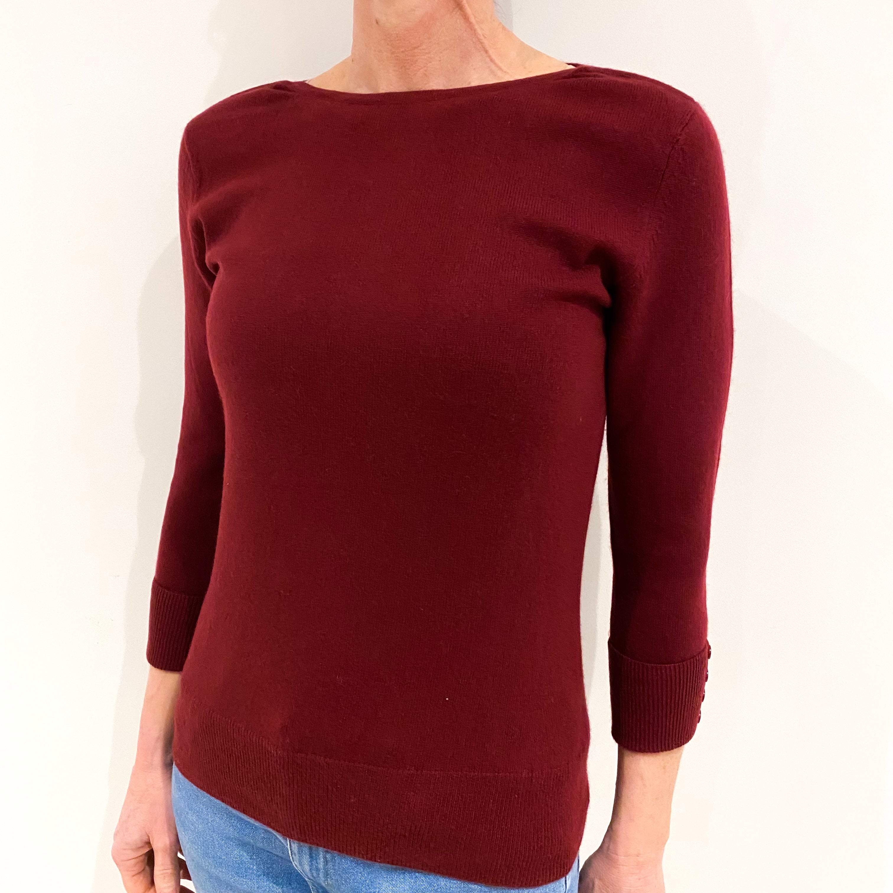 Wine Red Cashmere Slash Neck Jumper Small