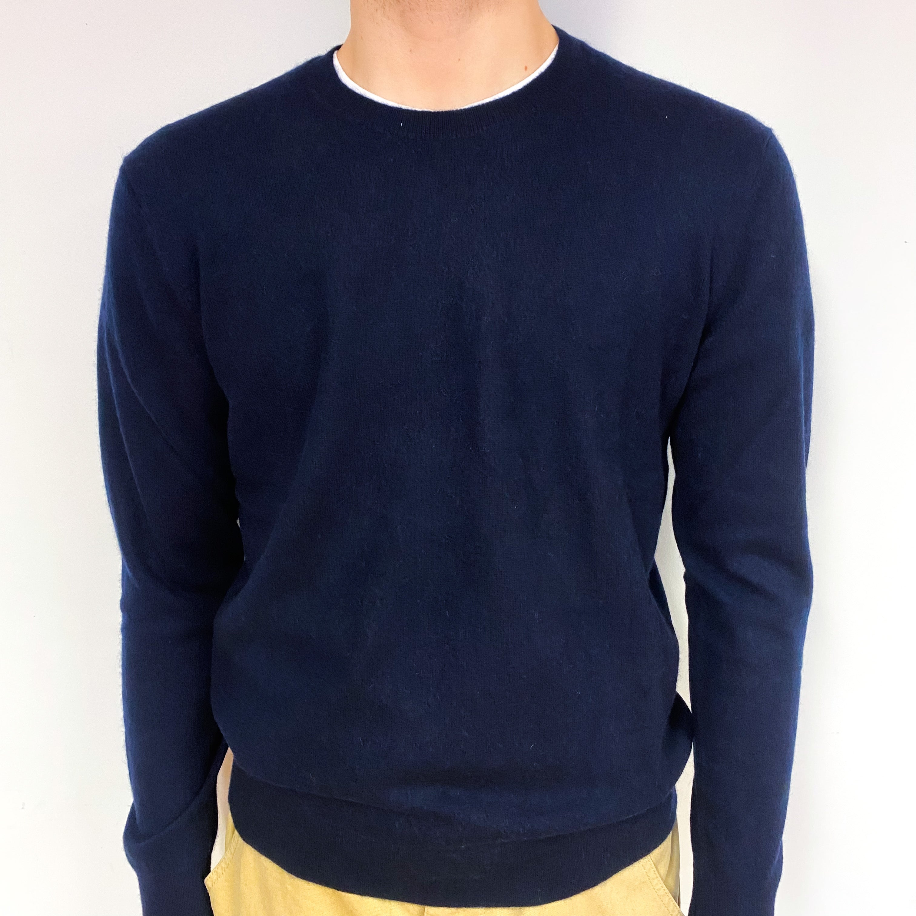 Men's Dark Navy Blue Cashmere Crew Neck Jumper Large