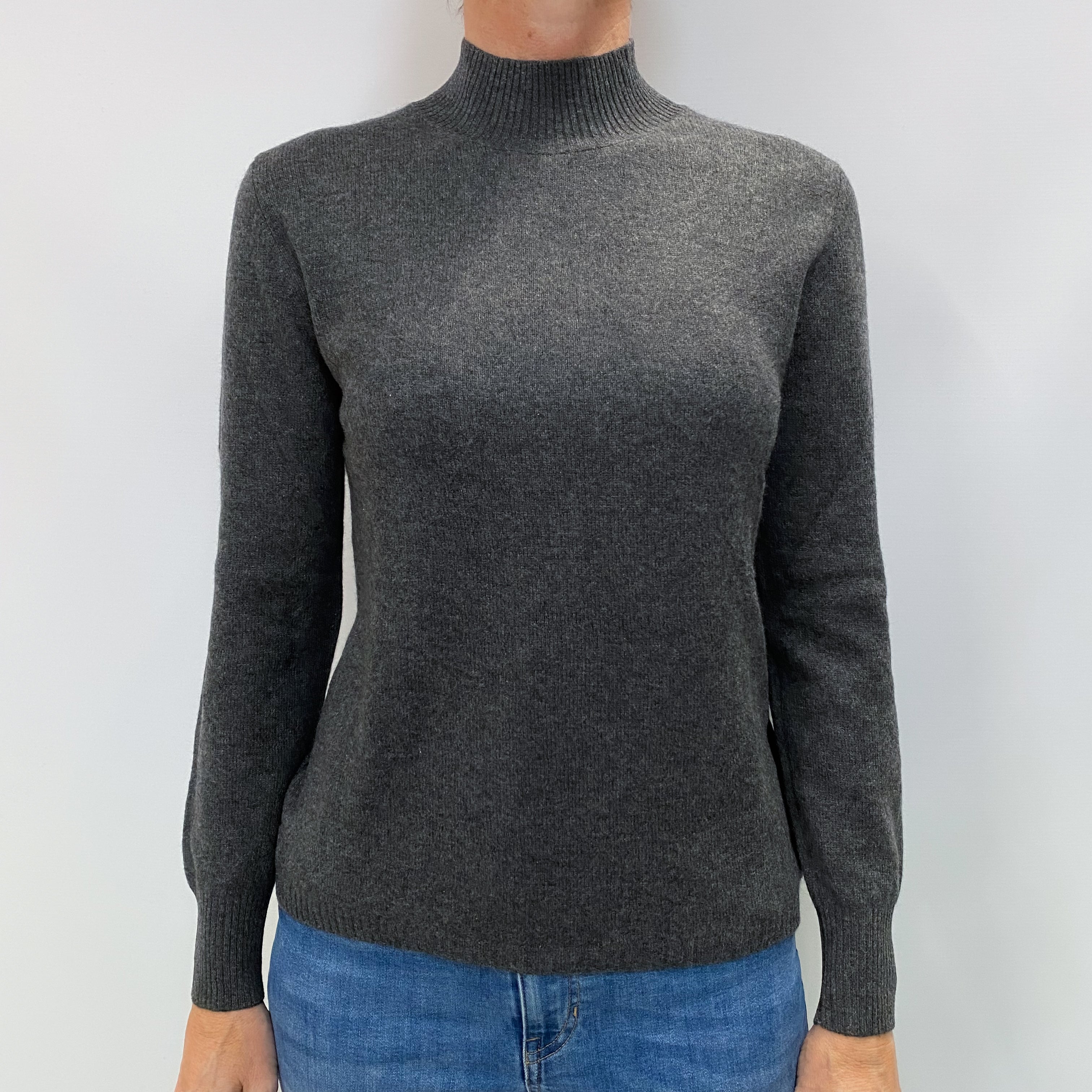 Charcoal Grey Cashmere Turtle Neck Jumper Small