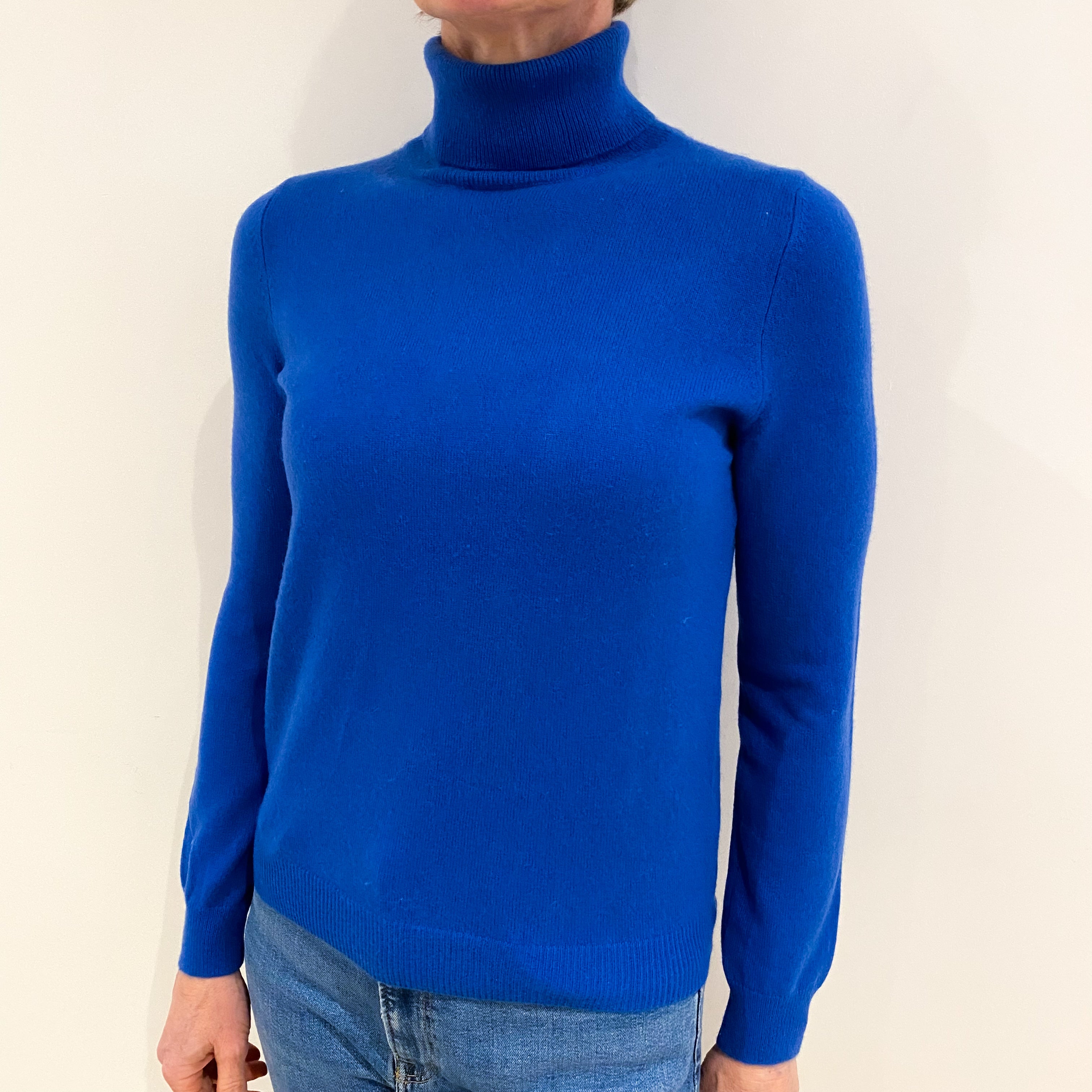 Azure Blue Cashmere Polo Neck Jumper Small