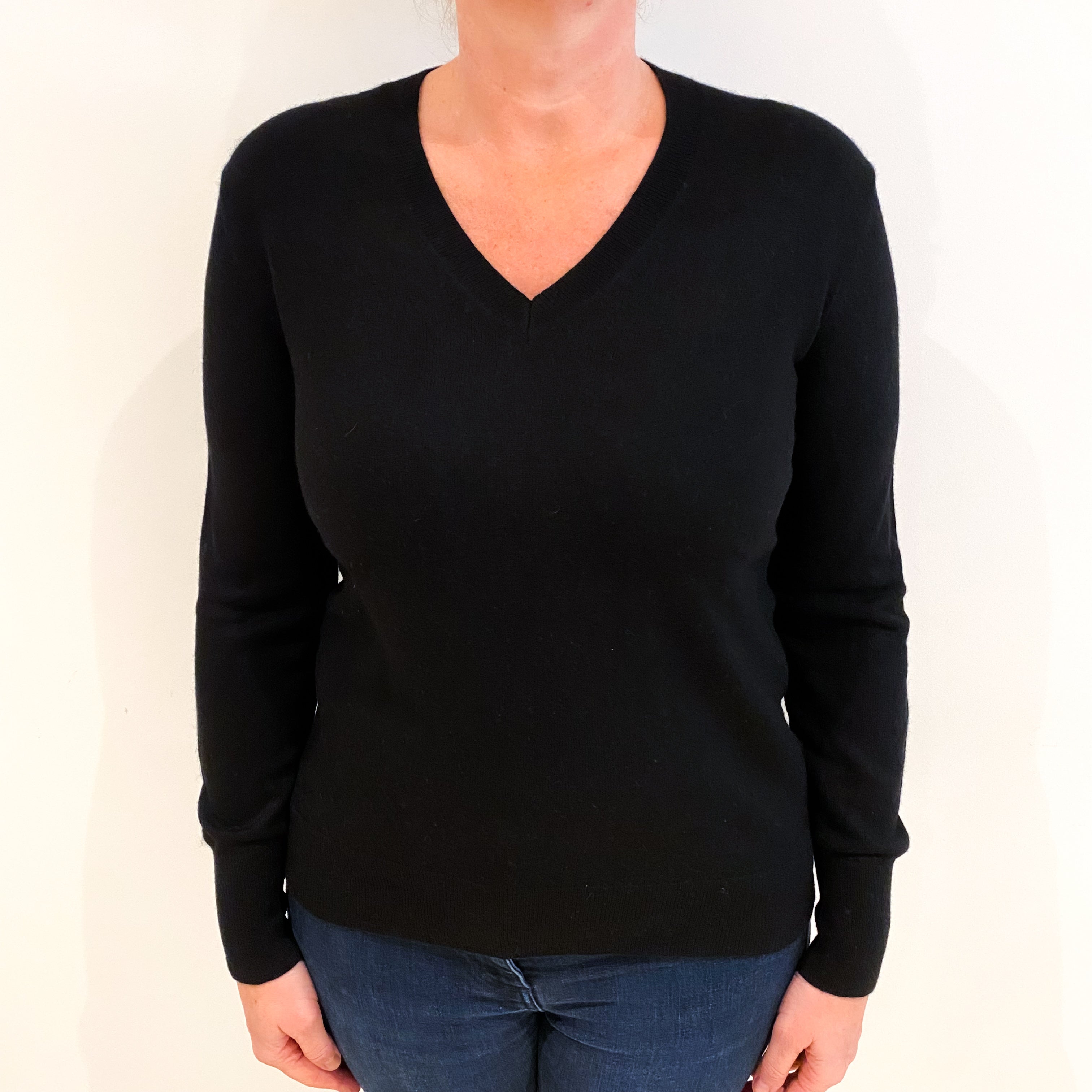 Black Cashmere V Neck Jumper Large