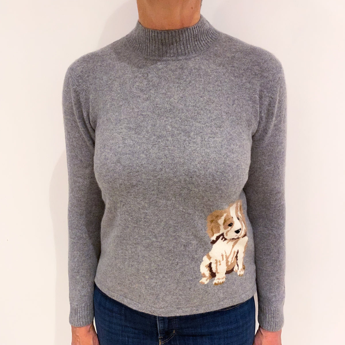 Smoke Grey Dog Cashmere Polo Neck Jumper Medium