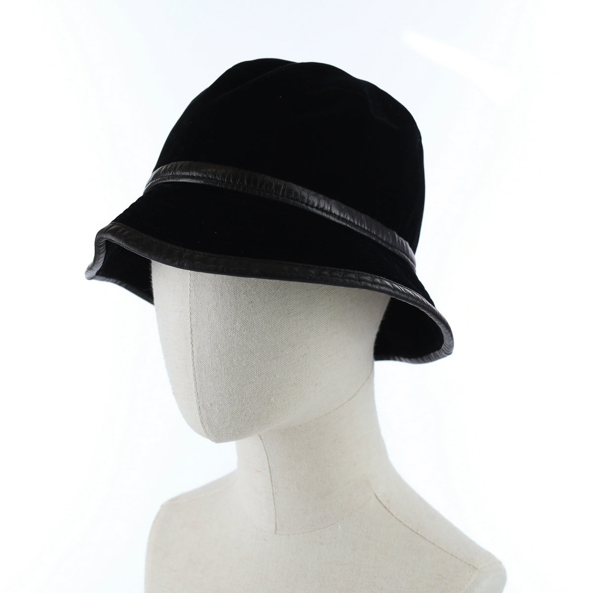 Hermès Black Cotton Velvet and Leather Bucket Hat