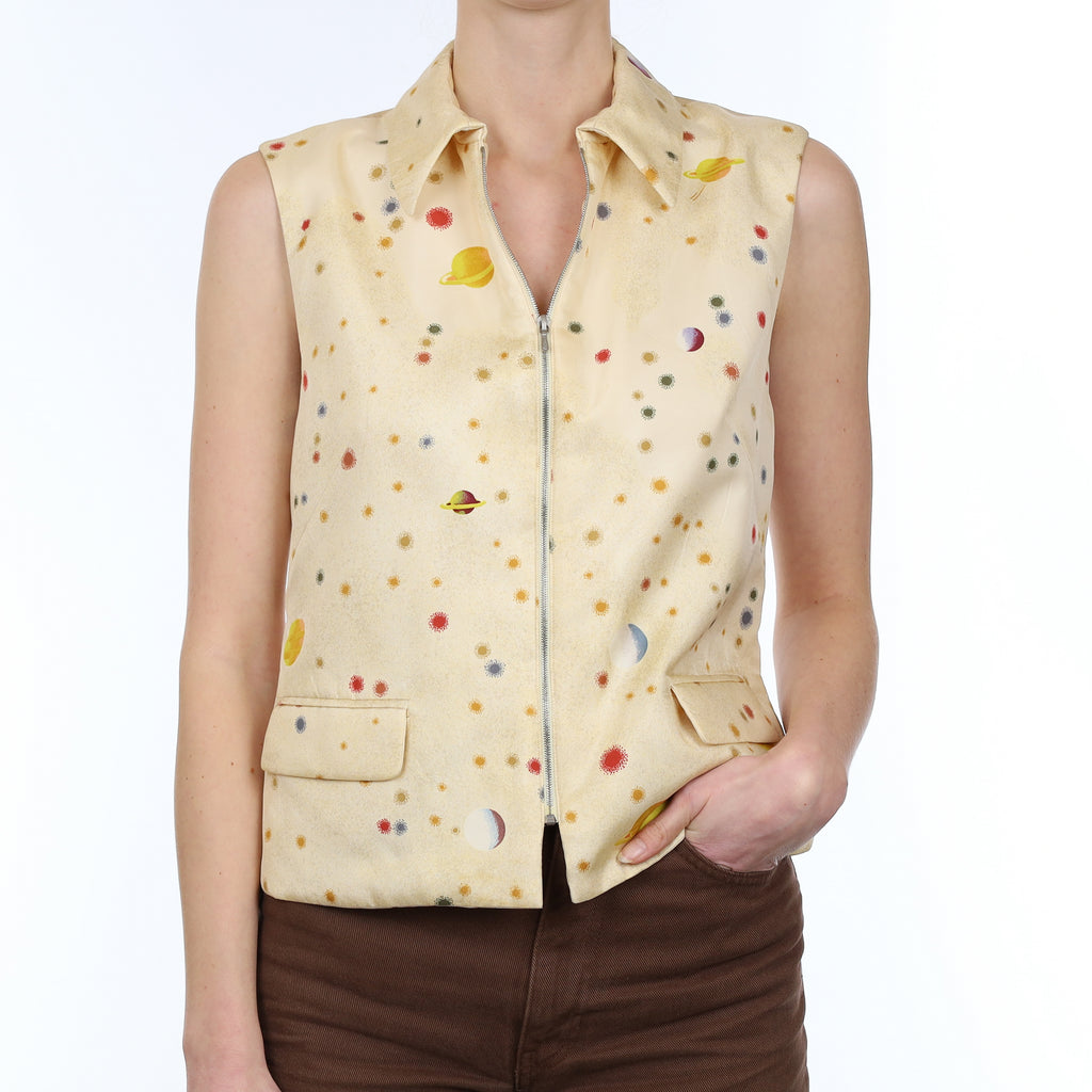 Hermès Zip Up La Voie Lactée Vintage Silk Gilet