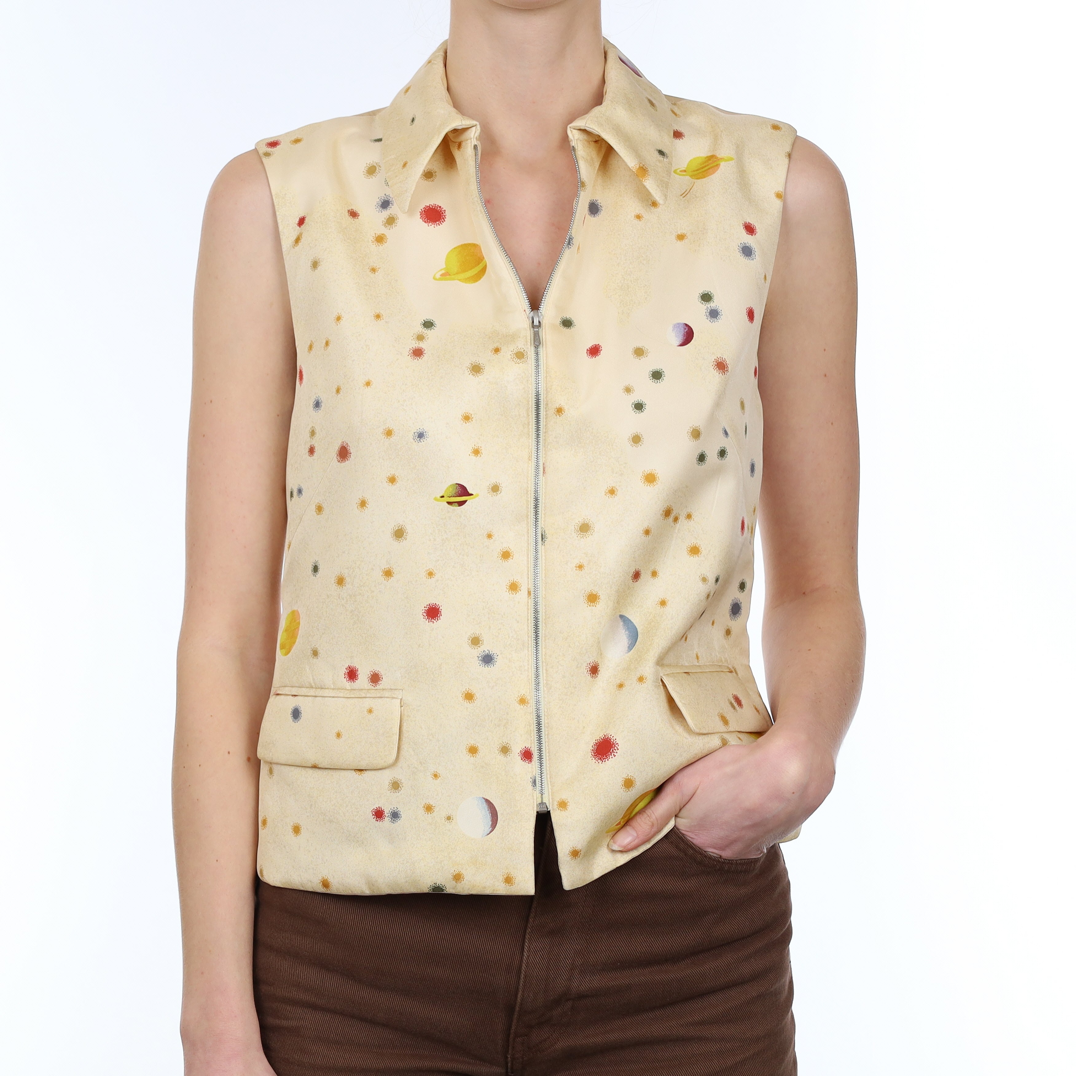 Hermès Zip Up La Voie Lactée Vintage Silk Gilet