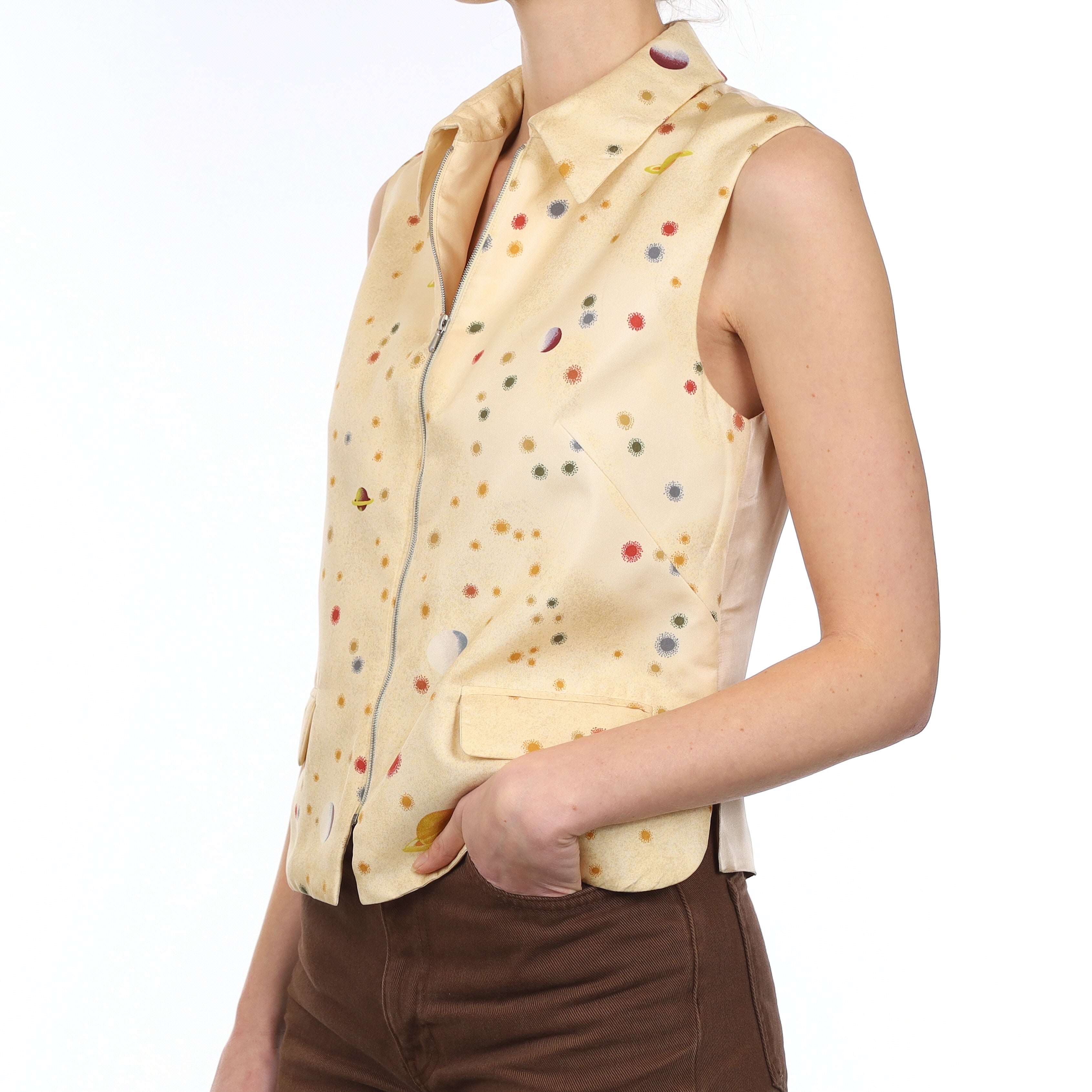 Hermès Zip Up La Voie Lactée Vintage Silk Gilet