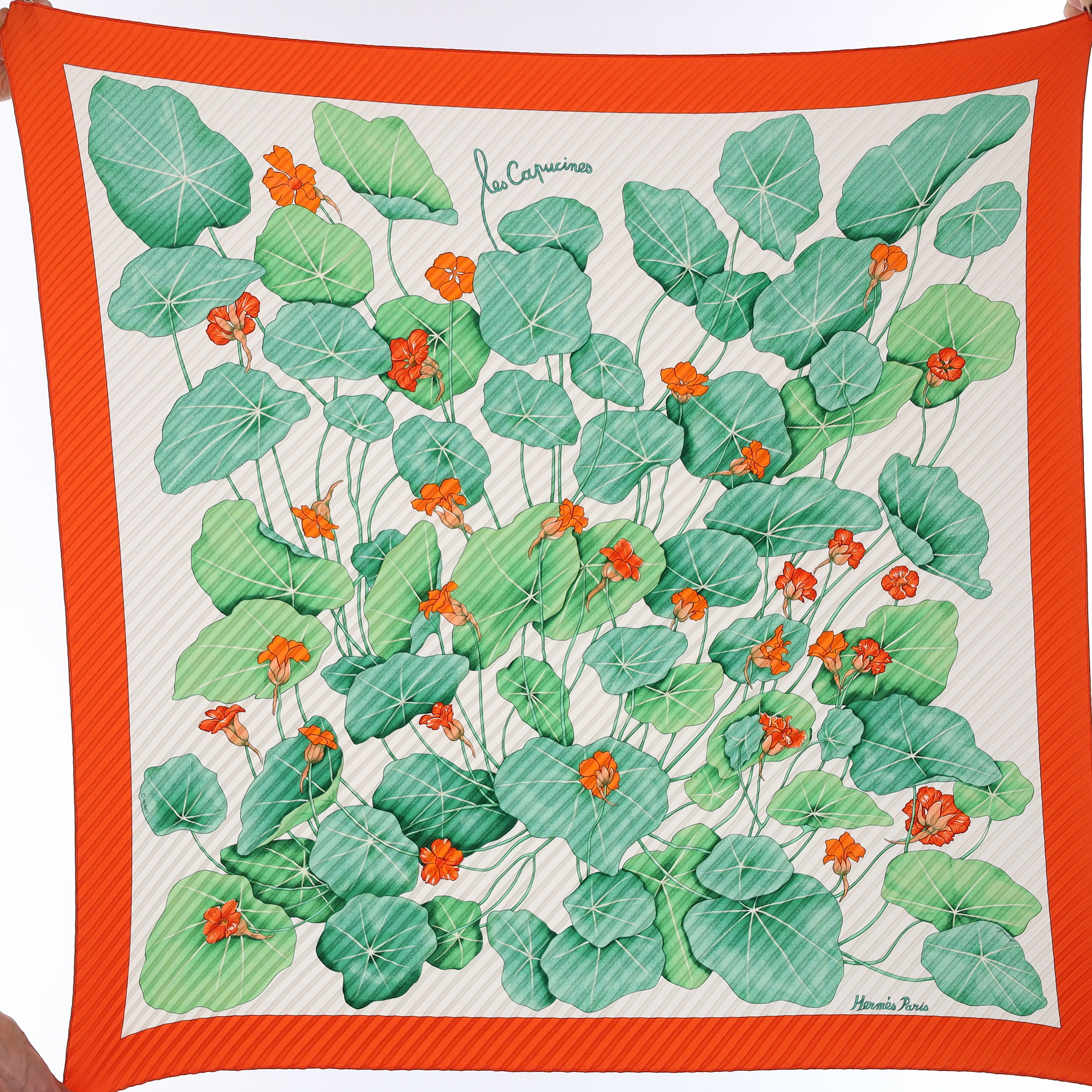 Pristine Hermès Les Capucines Silk Plisse Scarf