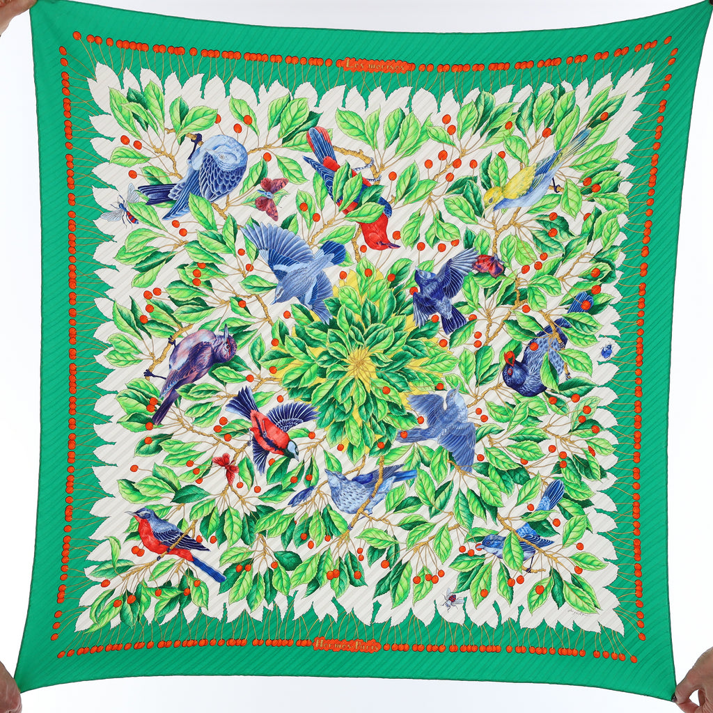 Boxed Hermès Les Merises Silk Plisse Scarf