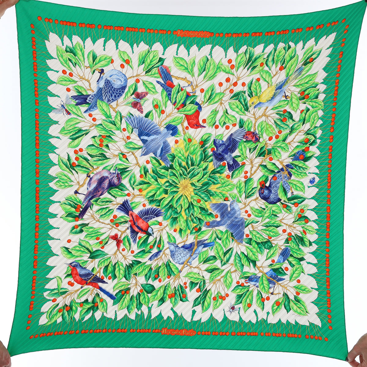 Boxed Hermès Les Merises Silk Plisse Scarf