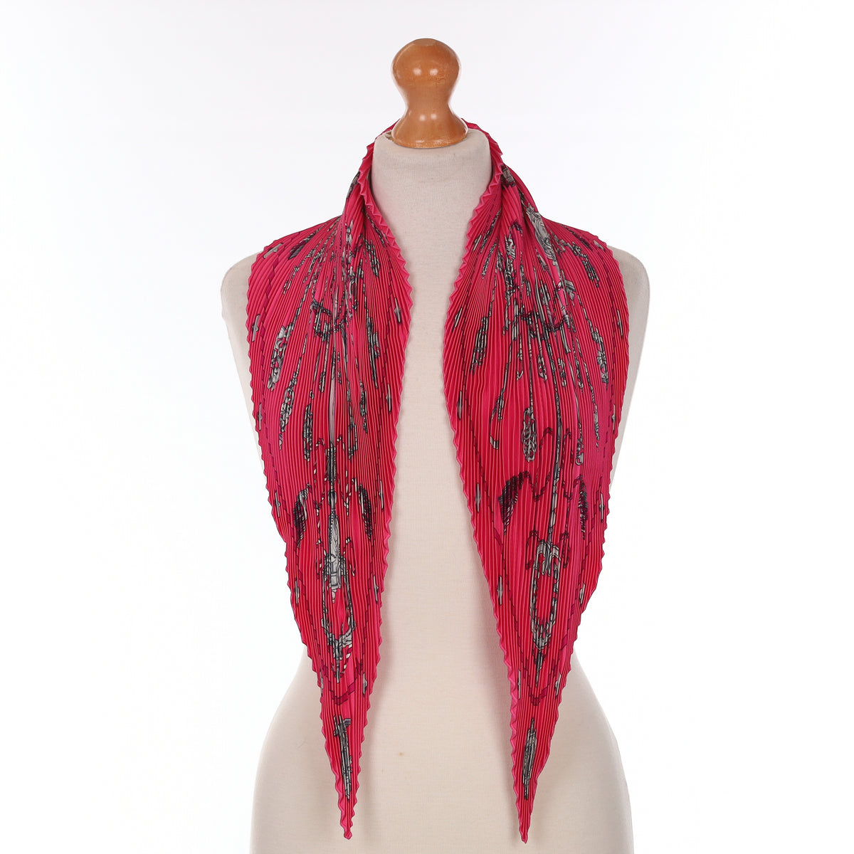 Pristine Hermès Les Clefs Silk Plisse Scarf