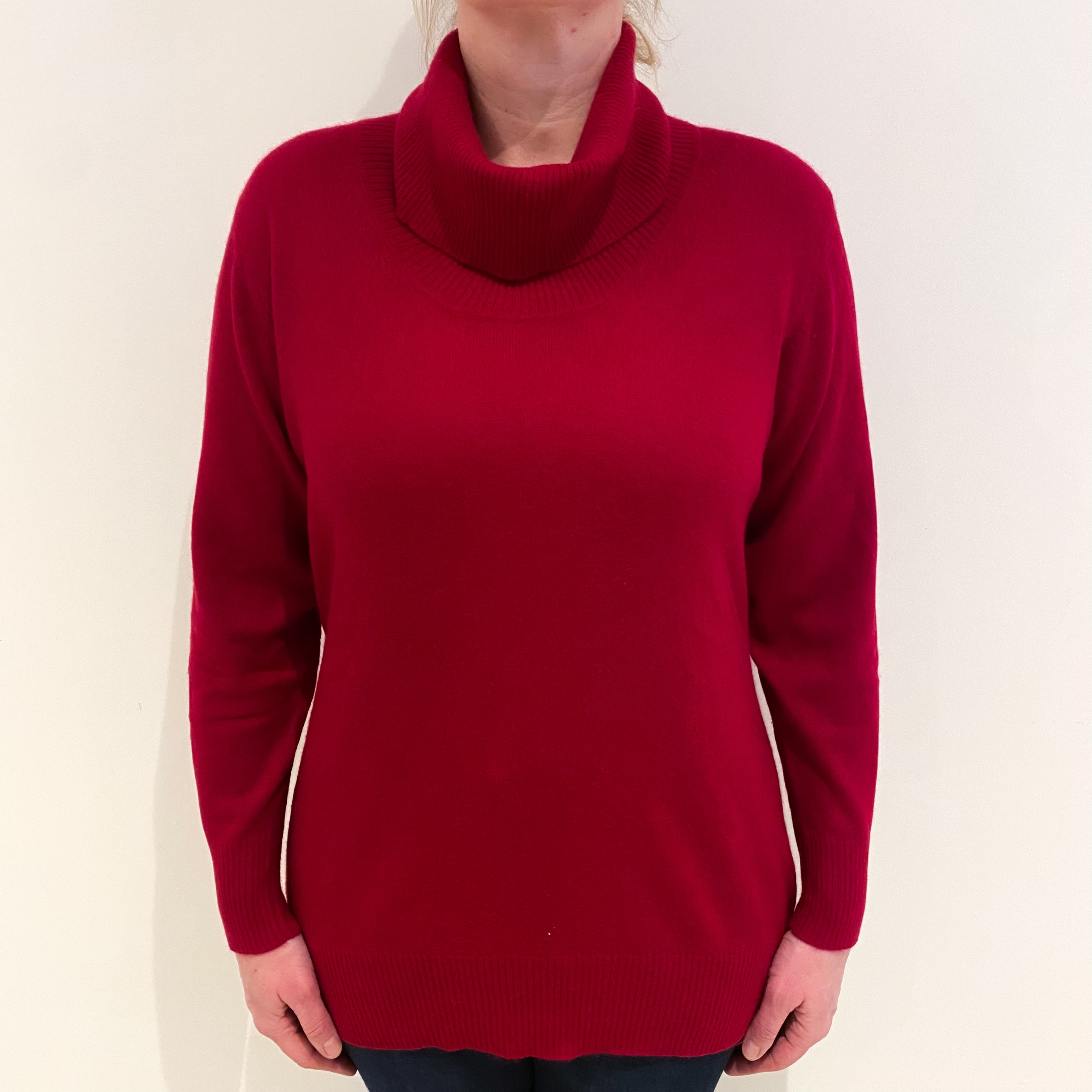 Crimson Red Cashmere Cowl Neck Jumper Large