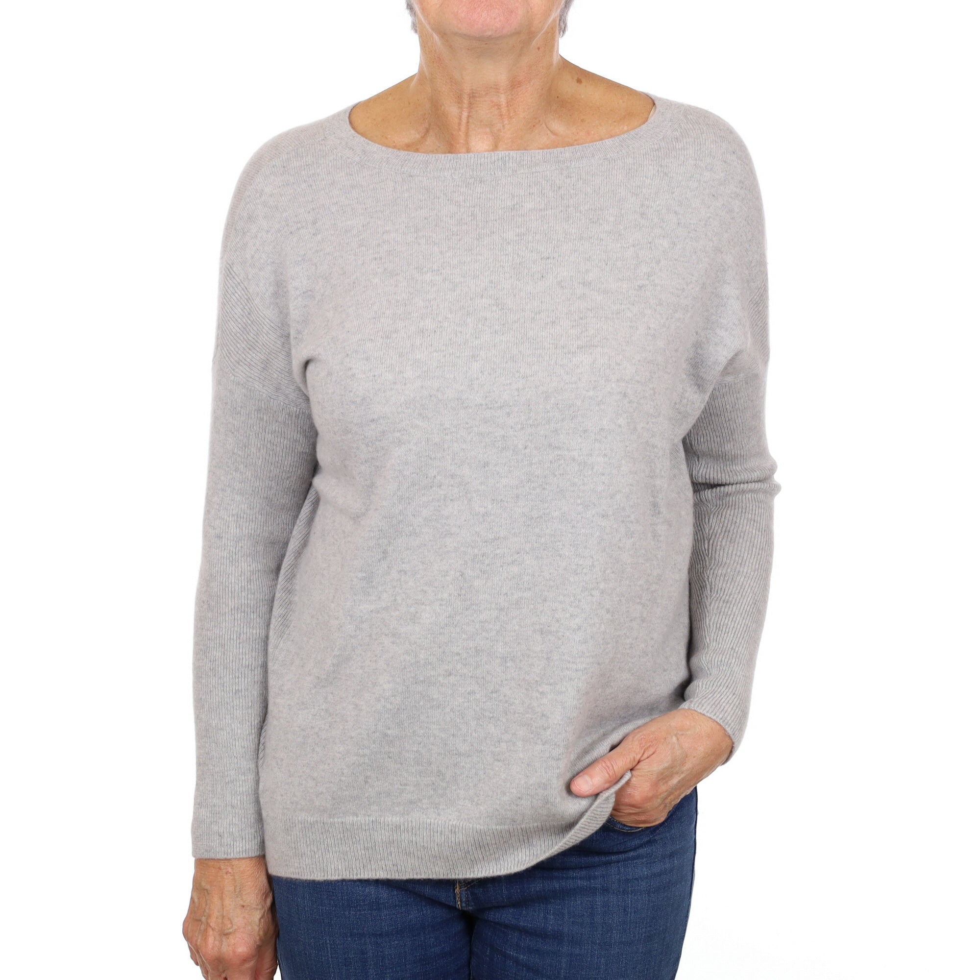 Smoke Grey Cashmere Boxy Slash Neck Jumper Medium