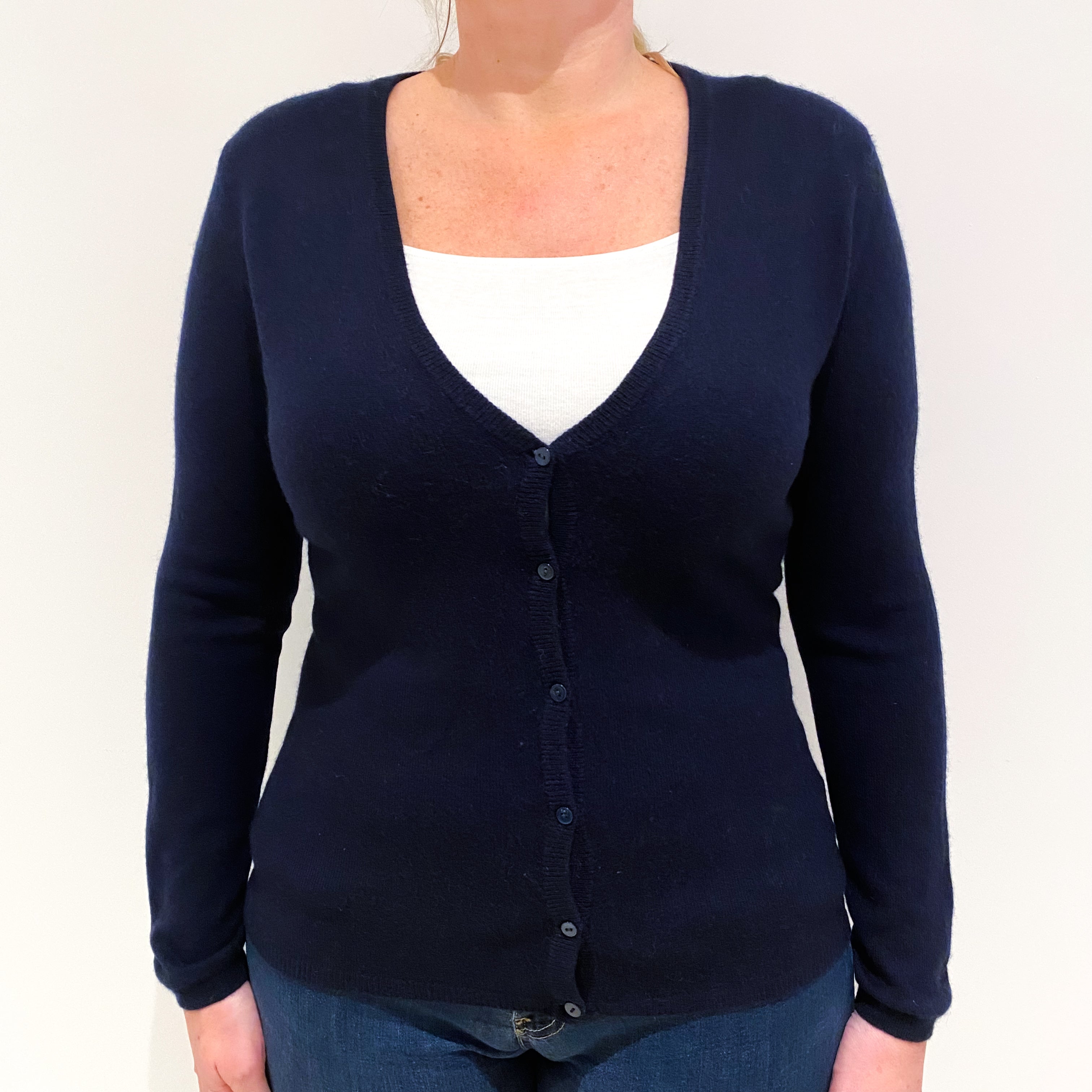 Navy Blue Cashmere V-Neck Cardigan Large