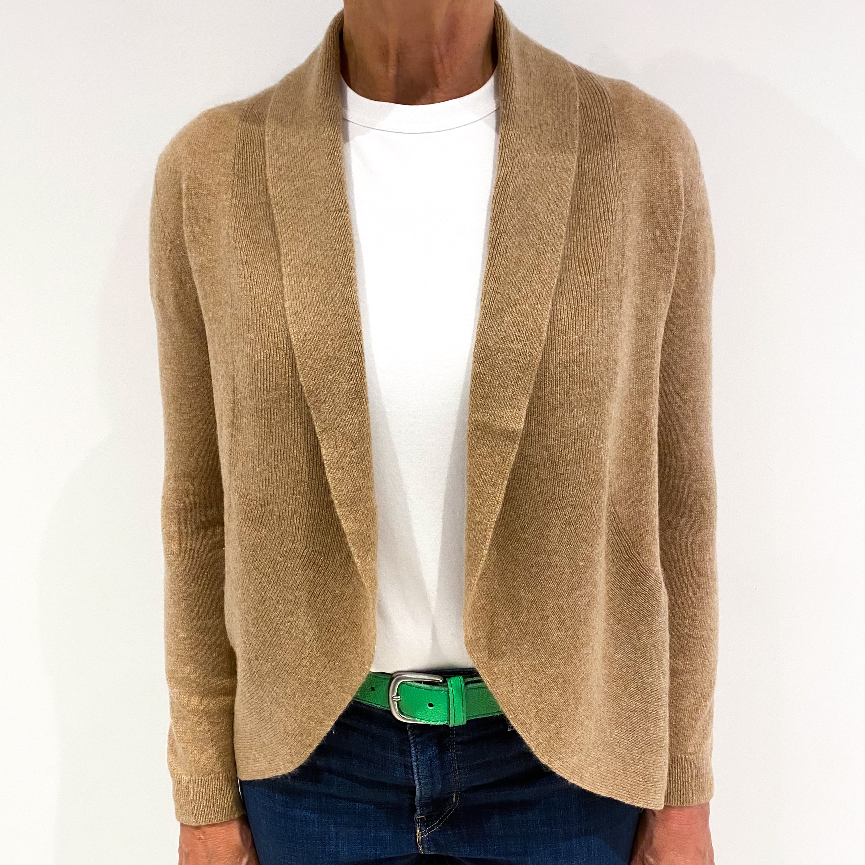 Caramel Brown Cashmere Waterfall Cardigan Medium