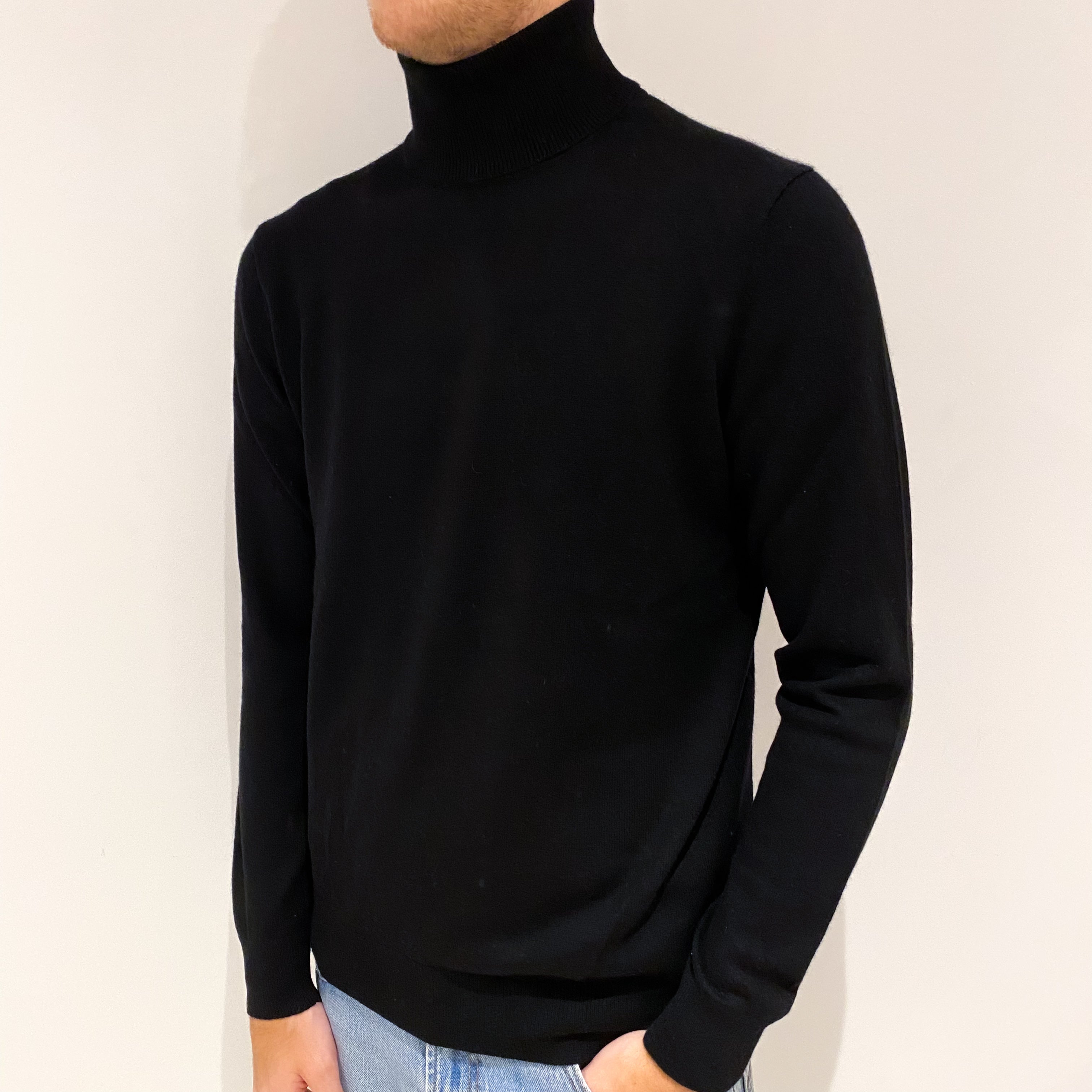 Men's Black Cashmere Polo Neck Jumper Large