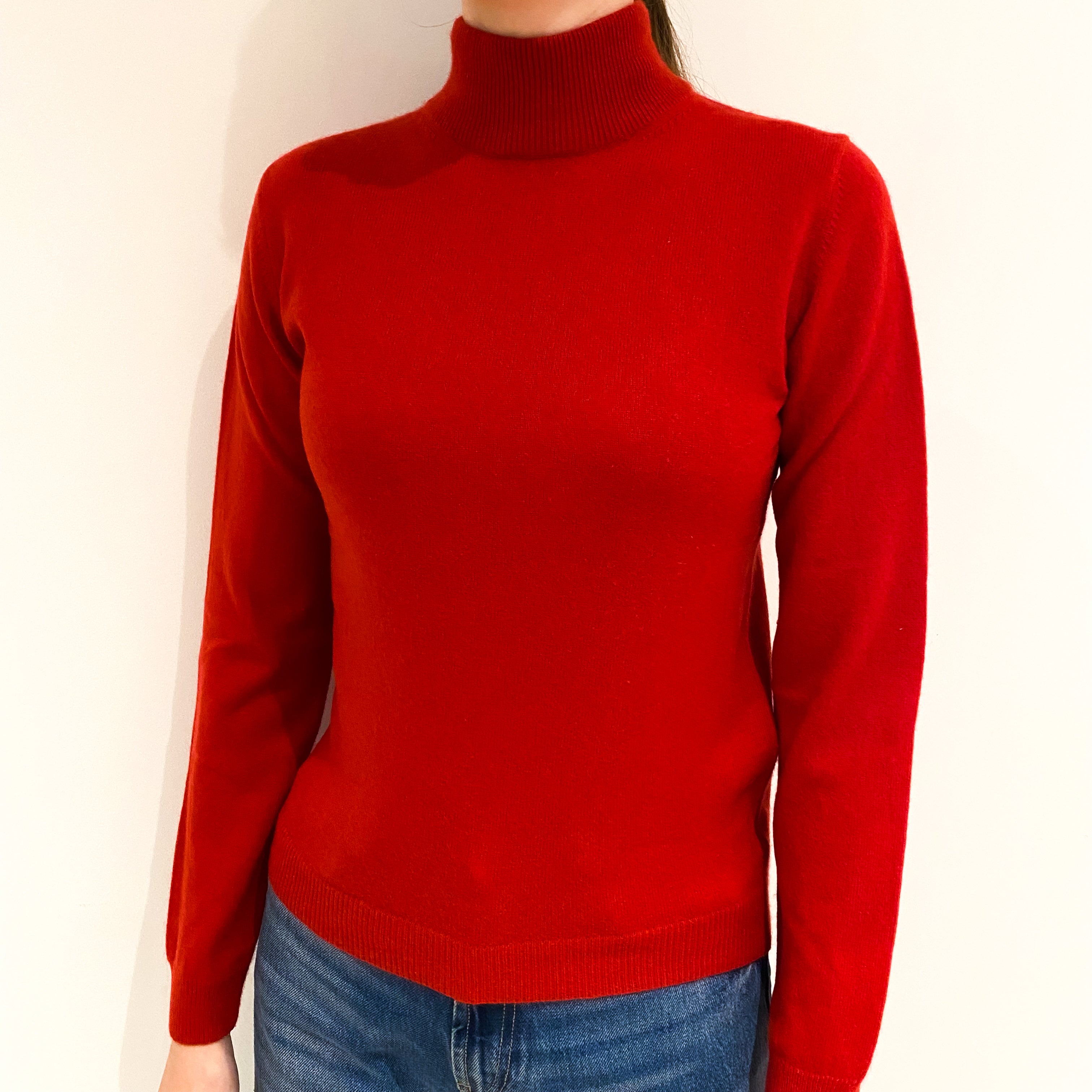 Post Box Red Cashmere Turtle Neck Jumper Extra Small