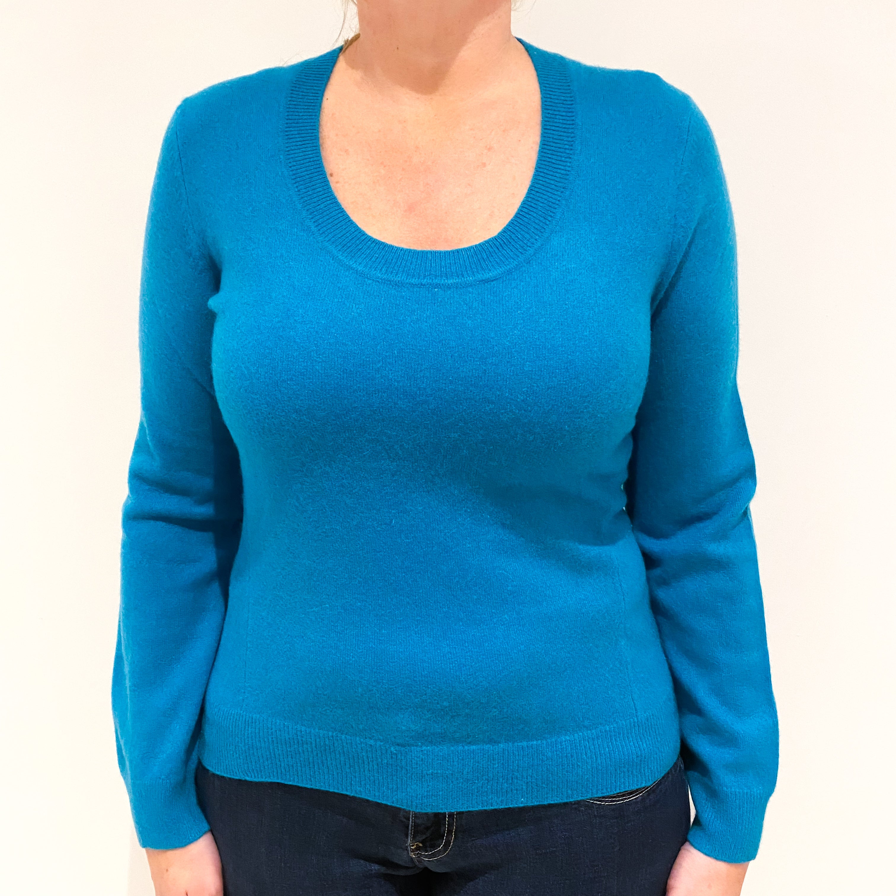 Aqua Blue Cashmere Scoop Neck Jumper Large
