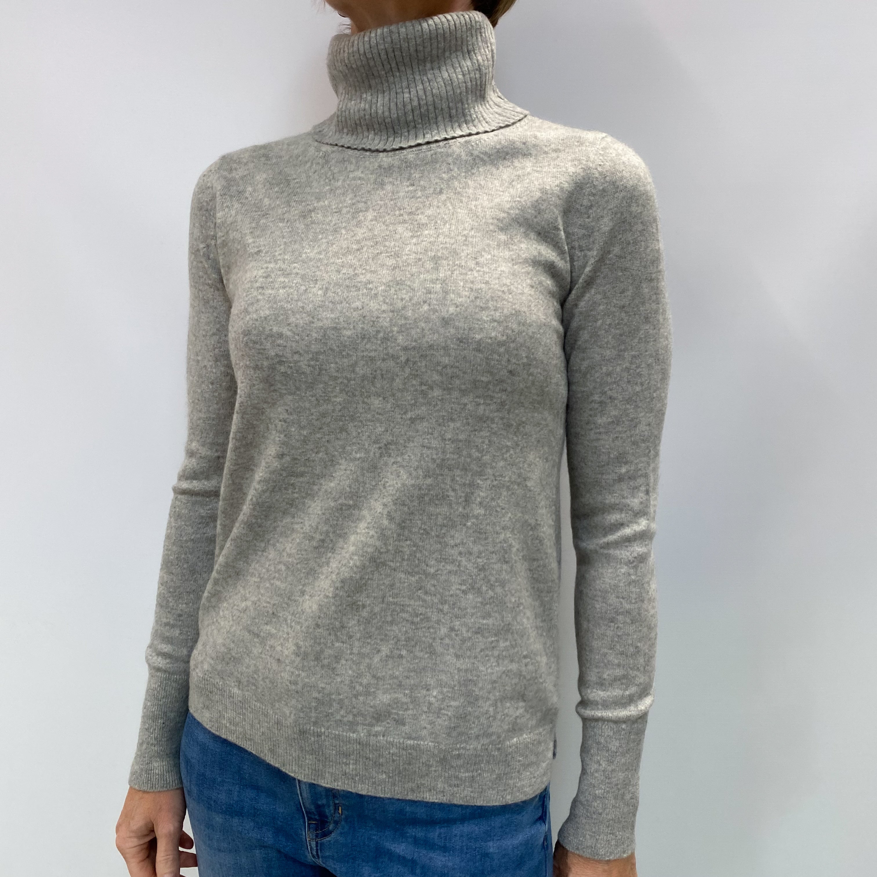Smoke Grey Cashmere Polo Neck Jumper Small